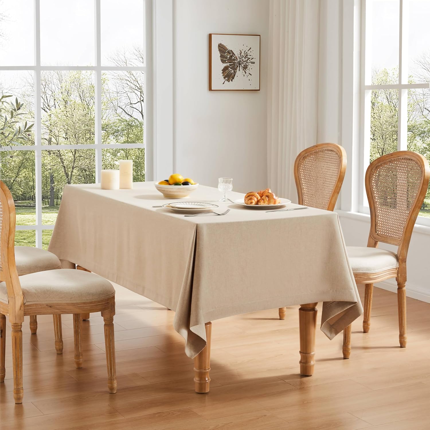 ZeeMart Basic Linen Textured Table Cloth, 60 x 120 Inch Natural, Farmhouse Style Beige Rectangle Tablecloth, Wrinkle Resistant Washable Heavy Weight TableCloths