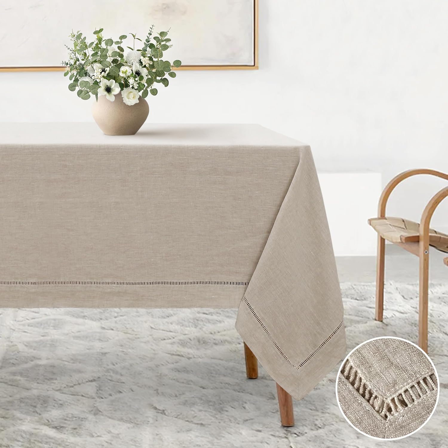 Linen World Linen Tablecloth,100% French Linen Round Tablecloth 60" Inch,Washable Natural Tablecloth for Dining,Outdoor,Weddings and Restaurants,Decorative Thanksgiving Christmas