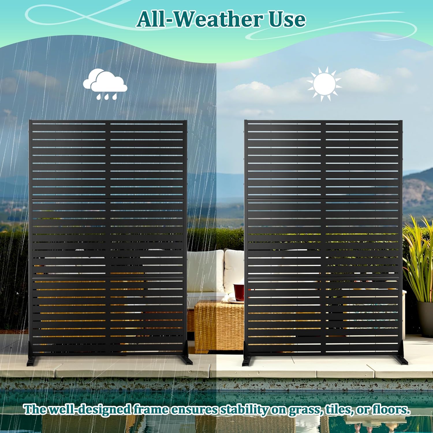 Metal Privacy Screen Outdoor Privacy Screen, Freestanding Fence Panel for Outside, 72''H×47''W, Decorative Screen Panel for Backyard/Patio/Deck