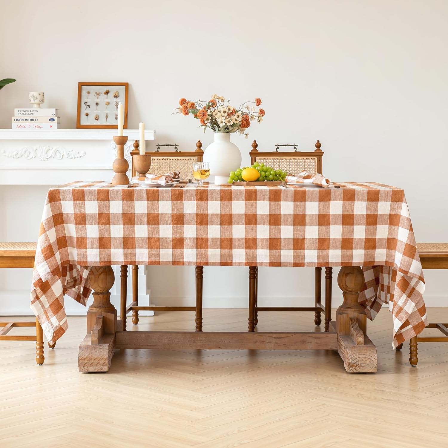 Linen World Linen Tablecloth,100% French Linen Round Tablecloth 60" Inch,Washable Natural Tablecloth for Dining,Outdoor,Weddings and Restaurants,Decorative Thanksgiving Christmas