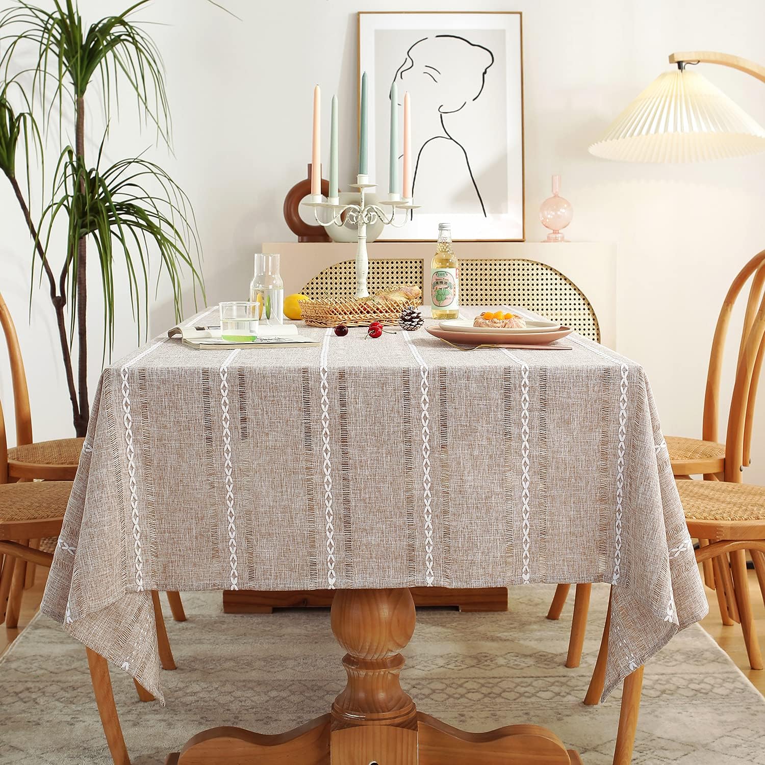 Chassic 60 x 120 inches Farmhouse Style Linen tablecloths, Boho 8 Foot Long Wrinkle Resistant Washable Rectangle Table Cloth for Dining Room, Kitchen, Wedding and Holiday Decorative - Cream