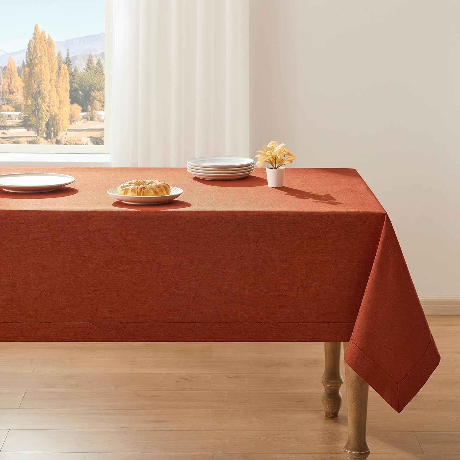 ZeeMart Basic Linen Textured Table Cloth, 60 x 120 Inch Natural, Farmhouse Style Beige Rectangle Tablecloth, Wrinkle Resistant Washable Heavy Weight TableCloths