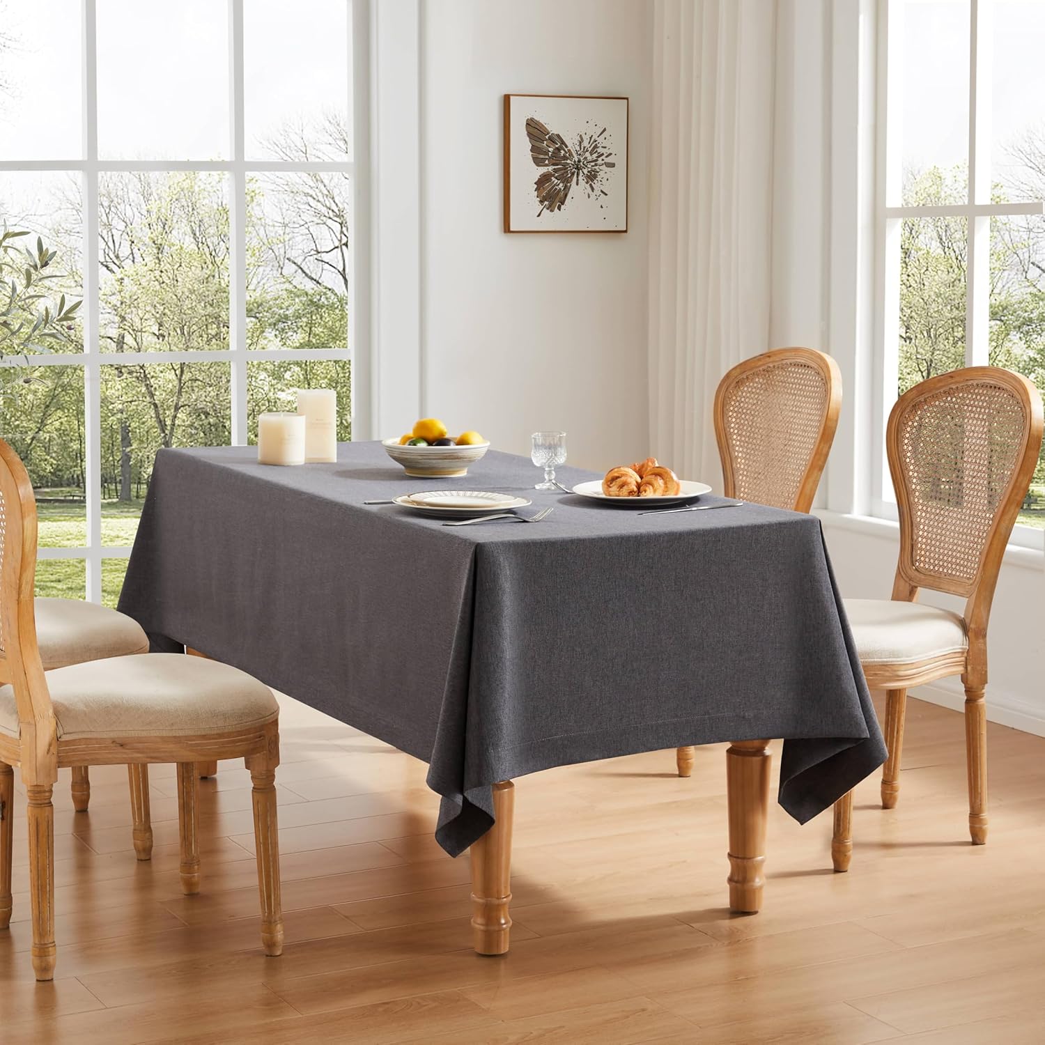 ZeeMart Basic Linen Textured Table Cloth, 60 x 120 Inch Natural, Farmhouse Style Beige Rectangle Tablecloth, Wrinkle Resistant Washable Heavy Weight TableCloths