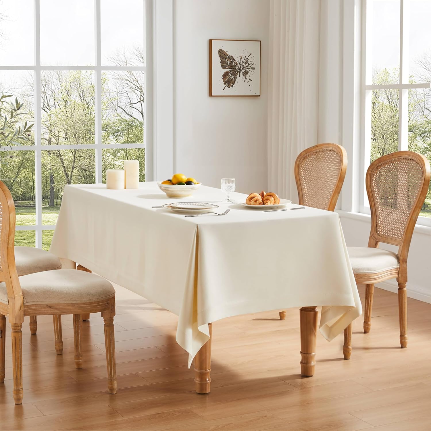 ZeeMart Basic Linen Textured Table Cloth, 60 x 120 Inch Natural, Farmhouse Style Beige Rectangle Tablecloth, Wrinkle Resistant Washable Heavy Weight TableCloths