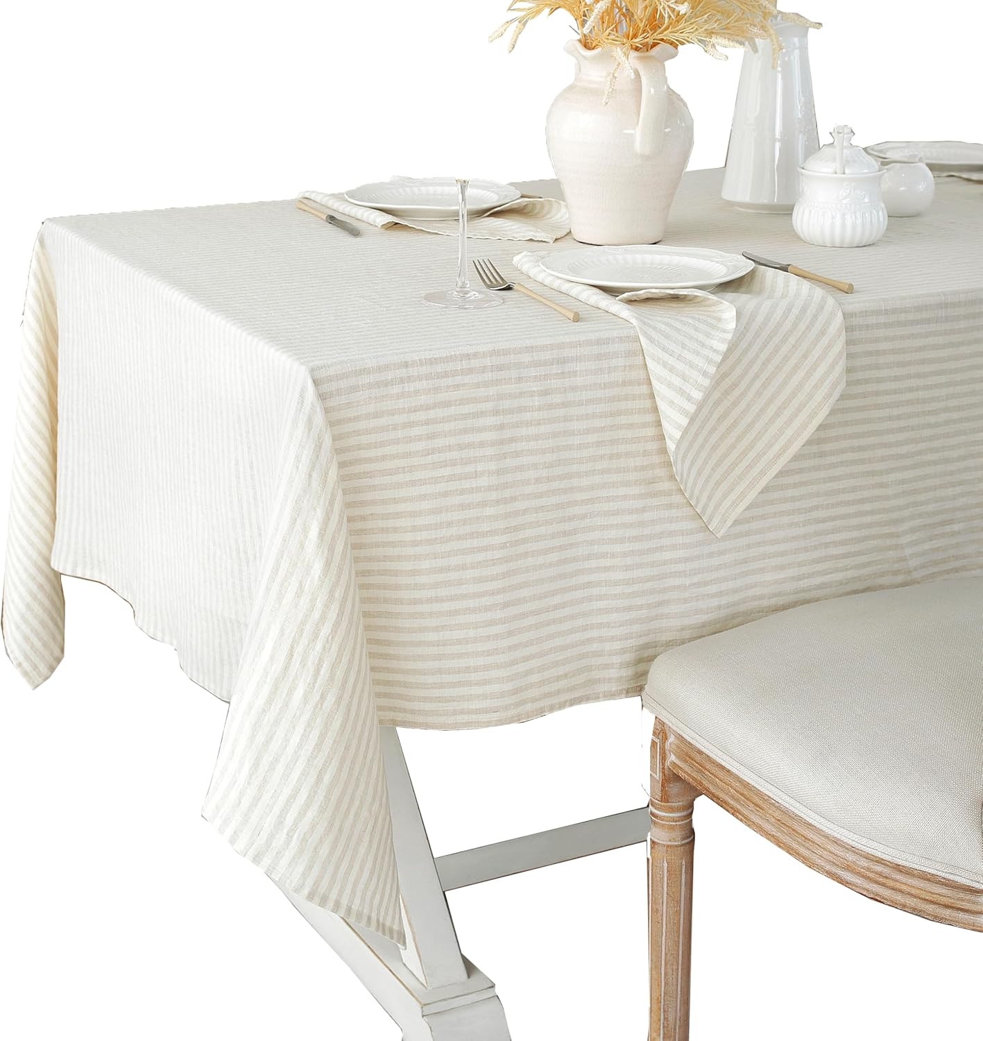 Linen World Linen Tablecloth,100% French Linen Round Tablecloth 60" Inch,Washable Natural Tablecloth for Dining,Outdoor,Weddings and Restaurants,Decorative Thanksgiving Christmas