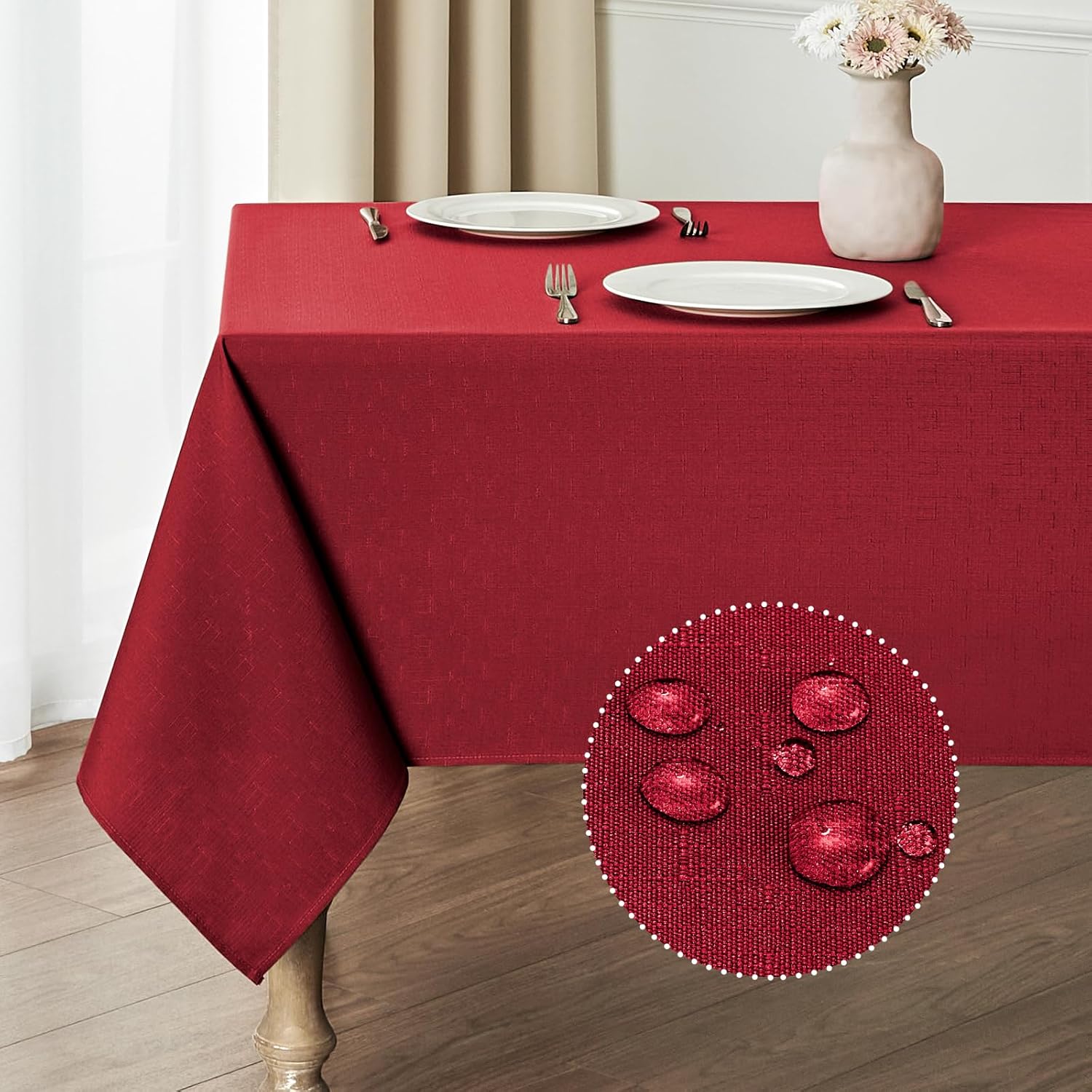 2 Pack Rectangle Tablecloth, 60x120 inch, Water Resistant Wrinkle Free Linen Textured Table Cloth Washable, Decorative Fabric Table Cover for Dining, Party and Camping, Beige