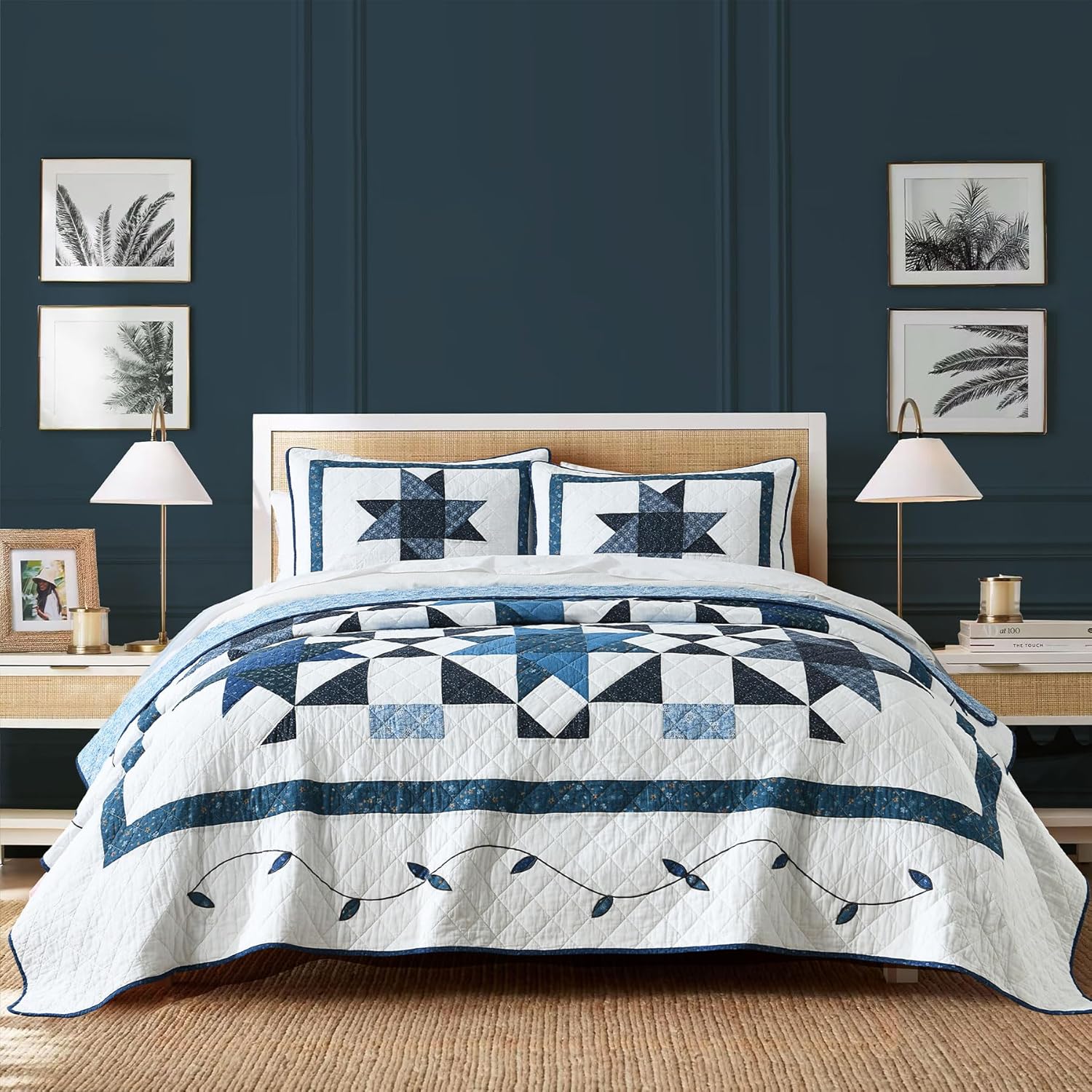 Secgo Queen Comforter Set for Bed - 100% Cotton Quilts Queen Size, Green, Sage Bedspreads (90 * 98 Inch) with 2 Pillow Shams, Patchwork Reversible Lightweight Bedding