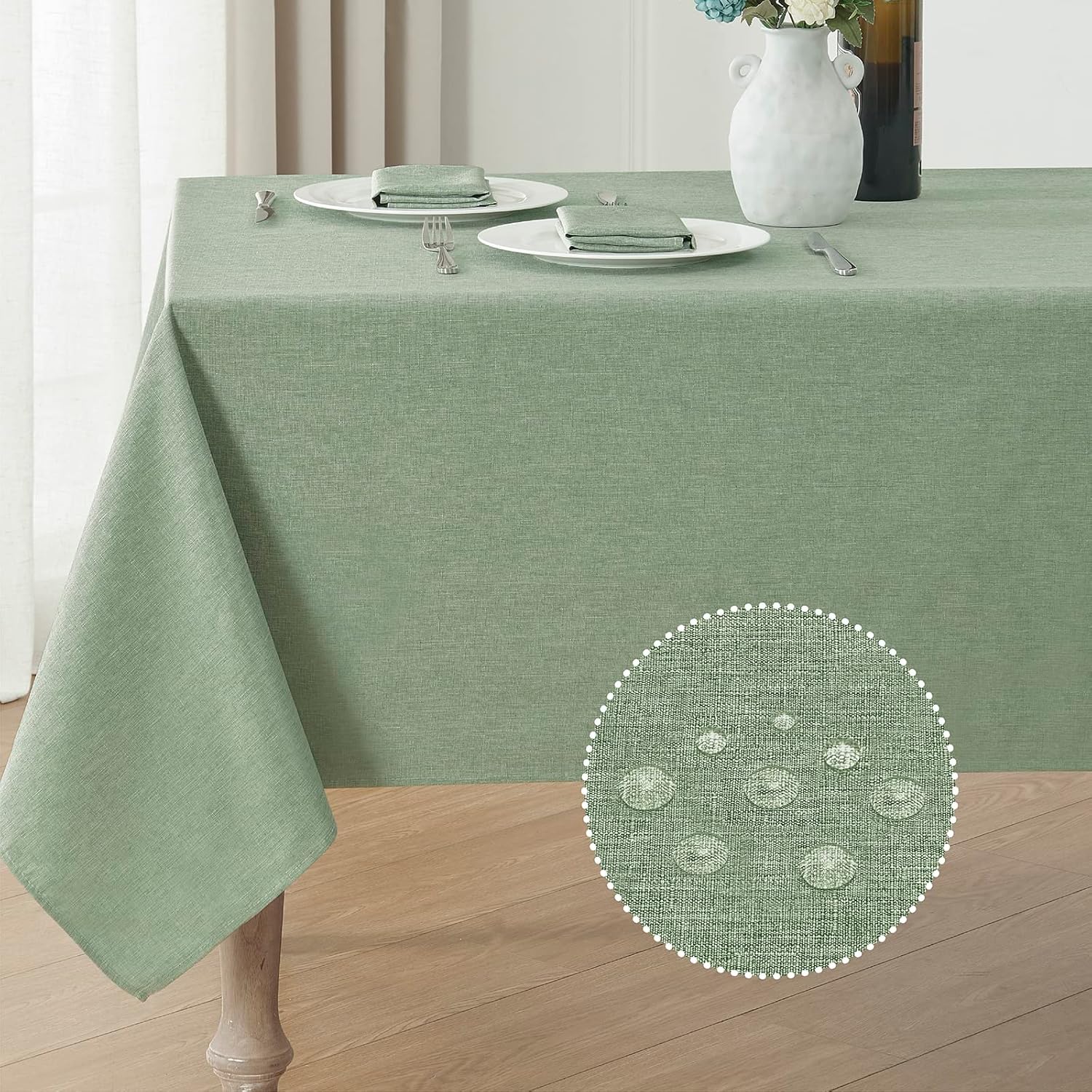 2 Pack Rectangle Tablecloth, 60x120 inch, Water Resistant Wrinkle Free Linen Textured Table Cloth Washable, Decorative Fabric Table Cover for Dining, Party and Camping, Beige