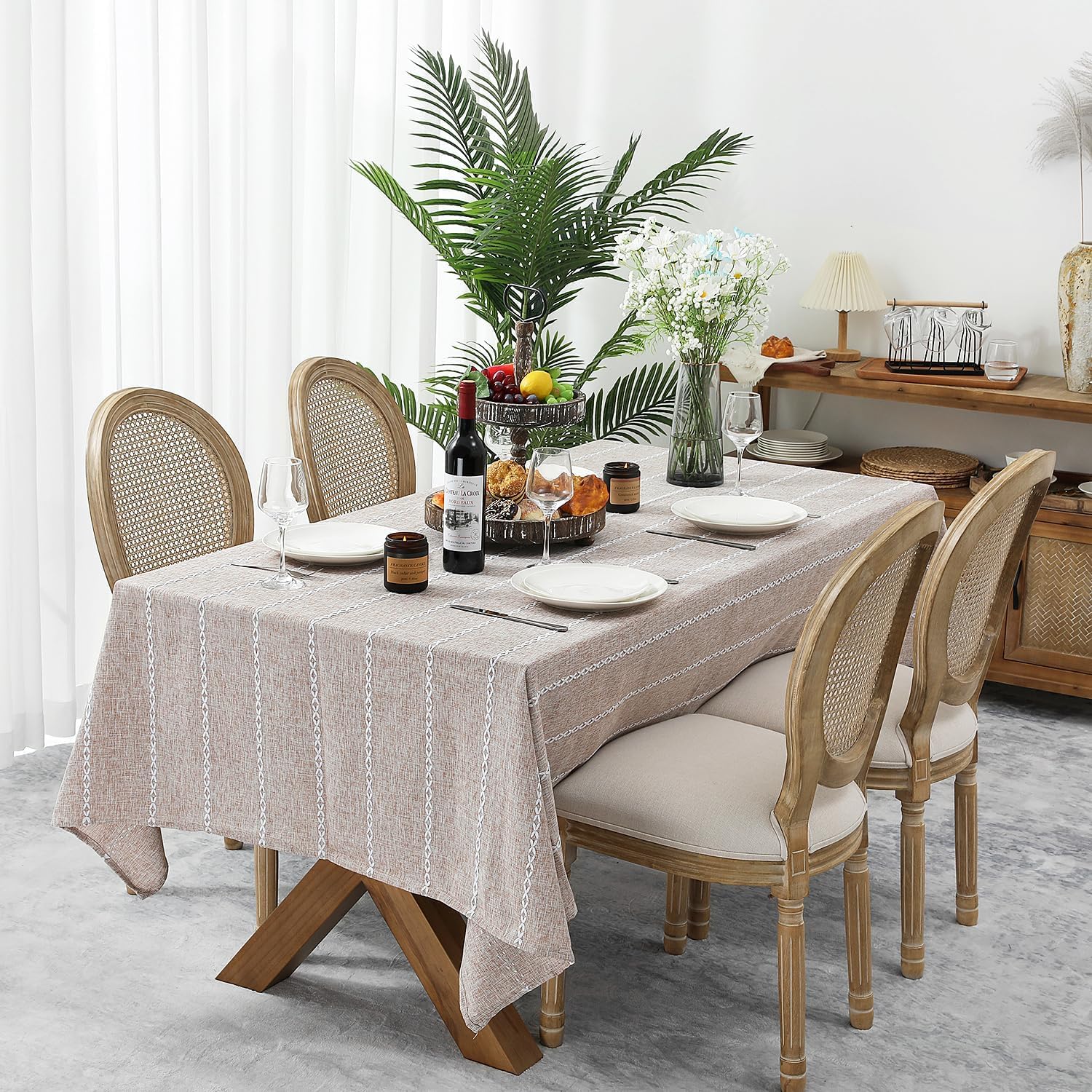 Chassic 60 x 120 inches Farmhouse Style Linen tablecloths, Boho 8 Foot Long Wrinkle Resistant Washable Rectangle Table Cloth for Dining Room, Kitchen, Wedding and Holiday Decorative - Cream