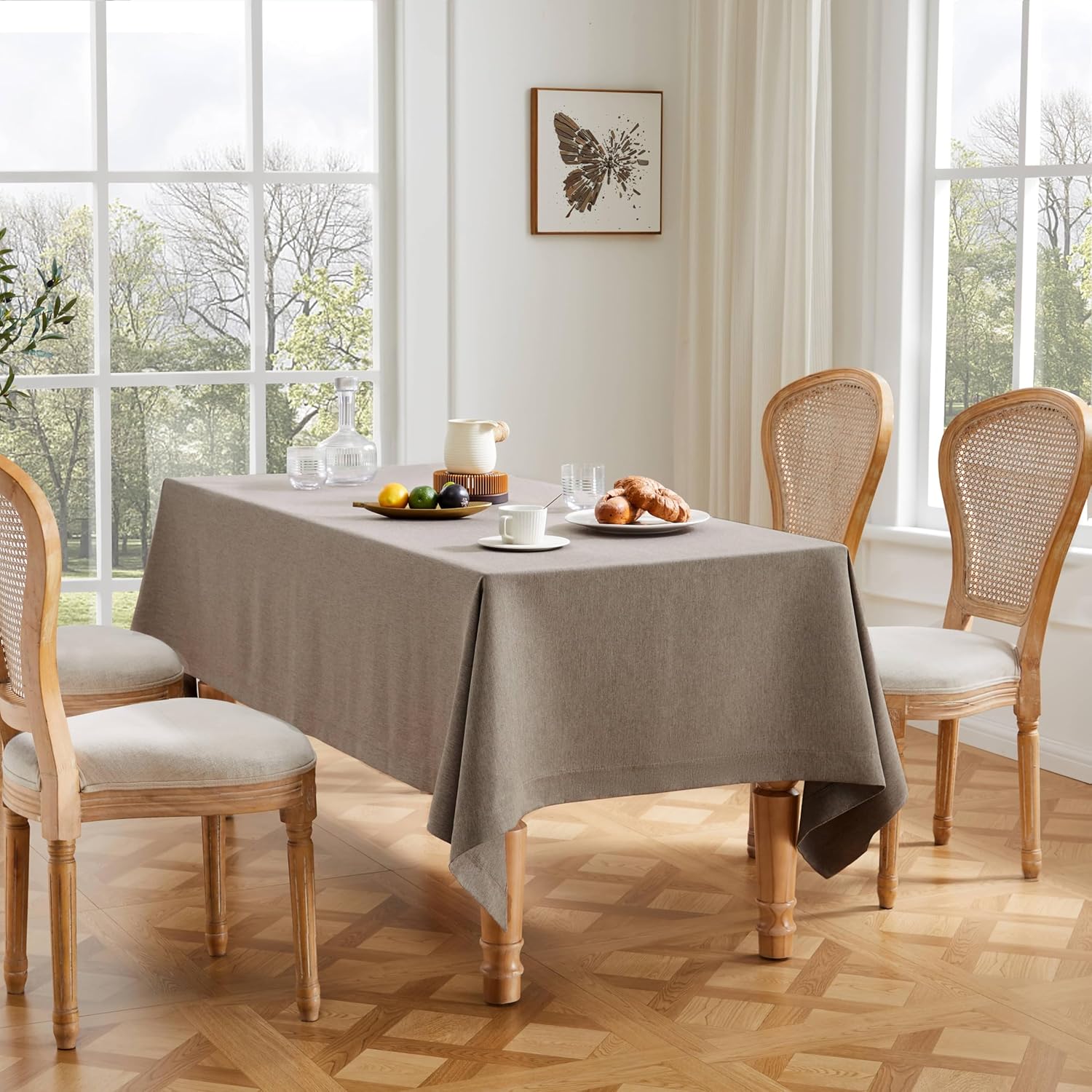 ZeeMart Basic Linen Textured Table Cloth, 60 x 120 Inch Natural, Farmhouse Style Beige Rectangle Tablecloth, Wrinkle Resistant Washable Heavy Weight TableCloths