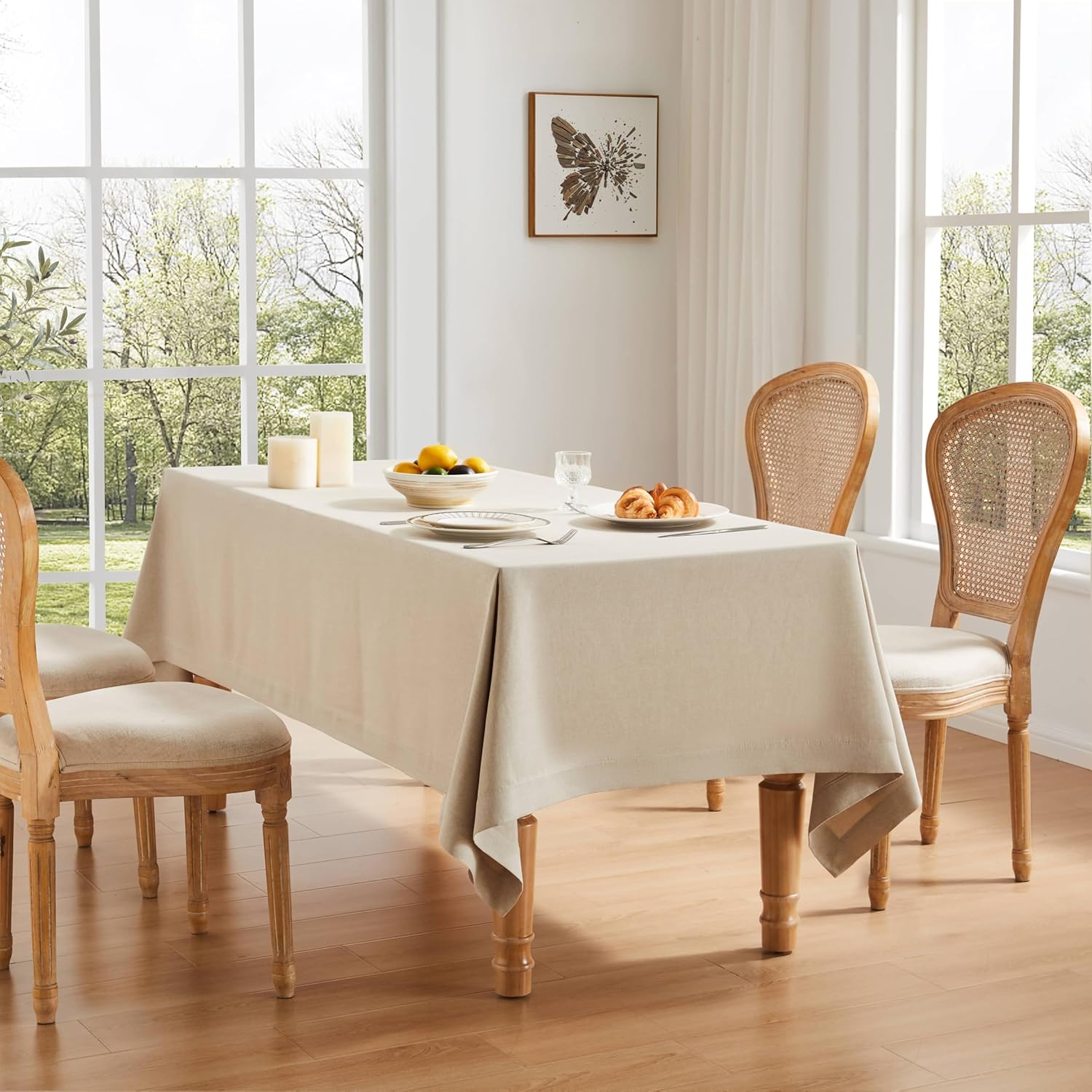 ZeeMart Basic Linen Textured Table Cloth, 60 x 120 Inch Natural, Farmhouse Style Beige Rectangle Tablecloth, Wrinkle Resistant Washable Heavy Weight TableCloths