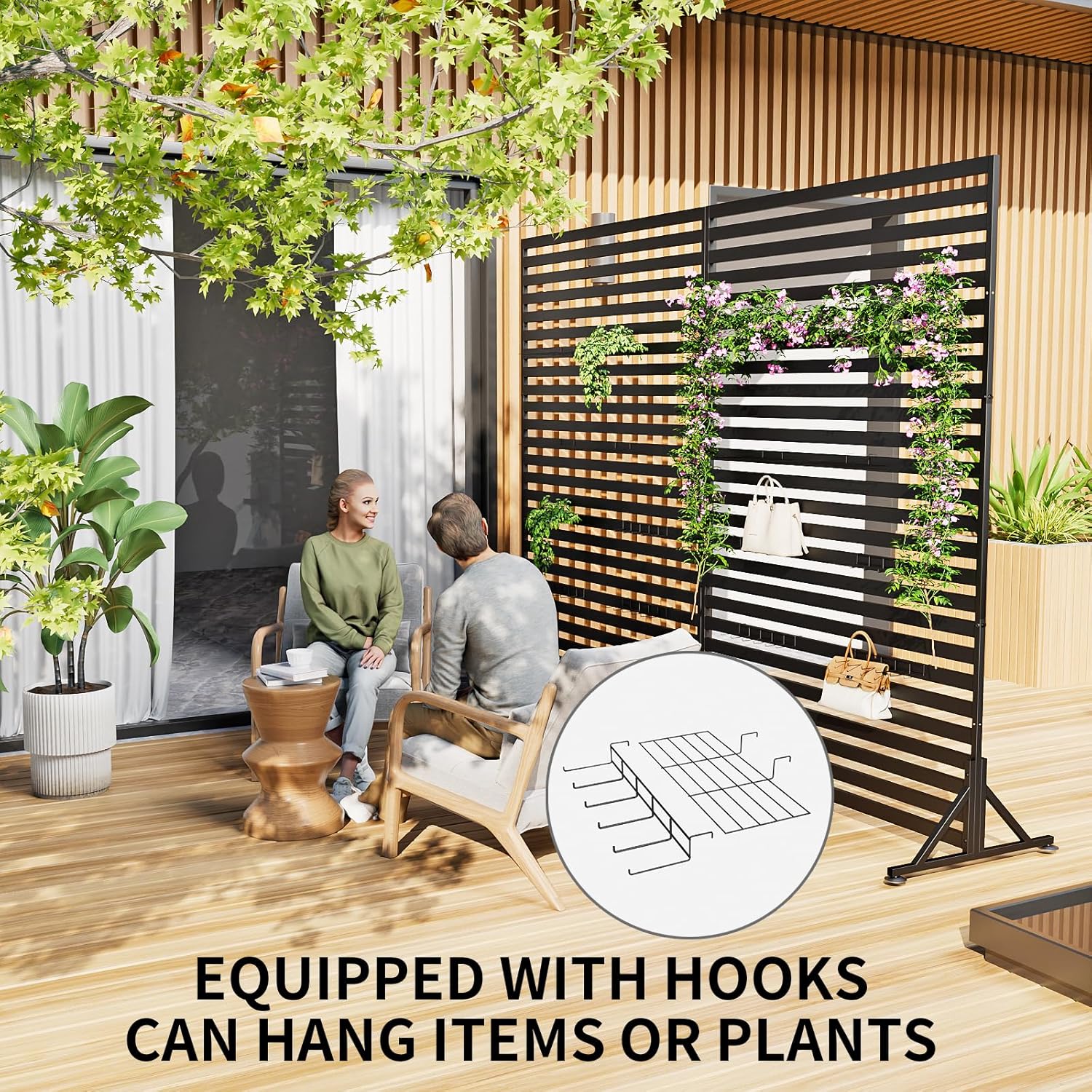 47"x70" Metal Privacy Screen for Outdoor & Indoor Use - Freestanding Floor or Ground Insert Design, Garden Privacy Fence for Lawn, Yard, Patio, Deck, Balcony