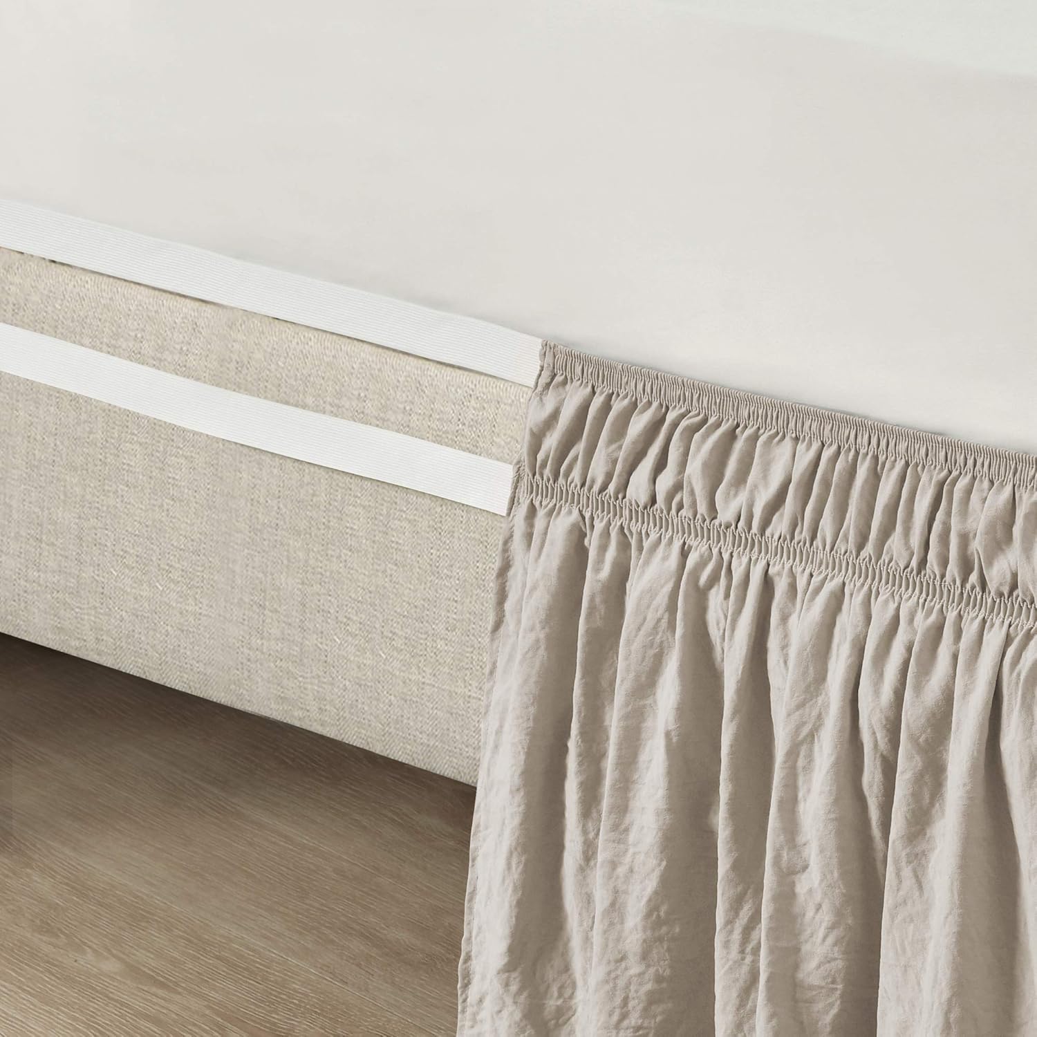 Lush Decor Ruched Ruffle Elastic Easy Wrap Around Bed Skirt Single Queen/King/Cal King Neutral - Queen Bed Skirt - Dust Ruffle - Tan Bedskirts