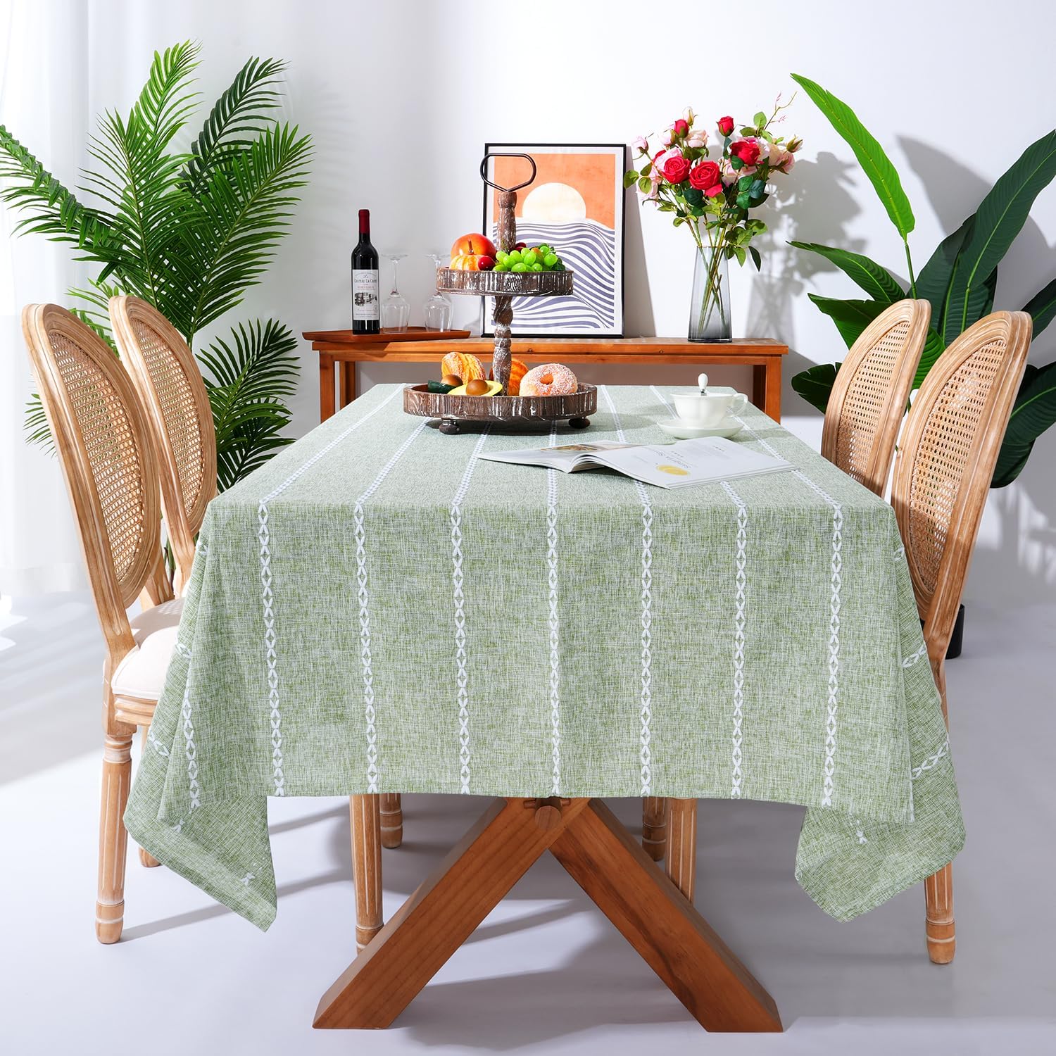 Chassic 60 x 120 inches Farmhouse Style Linen tablecloths, Boho 8 Foot Long Wrinkle Resistant Washable Rectangle Table Cloth for Dining Room, Kitchen, Wedding and Holiday Decorative - Cream