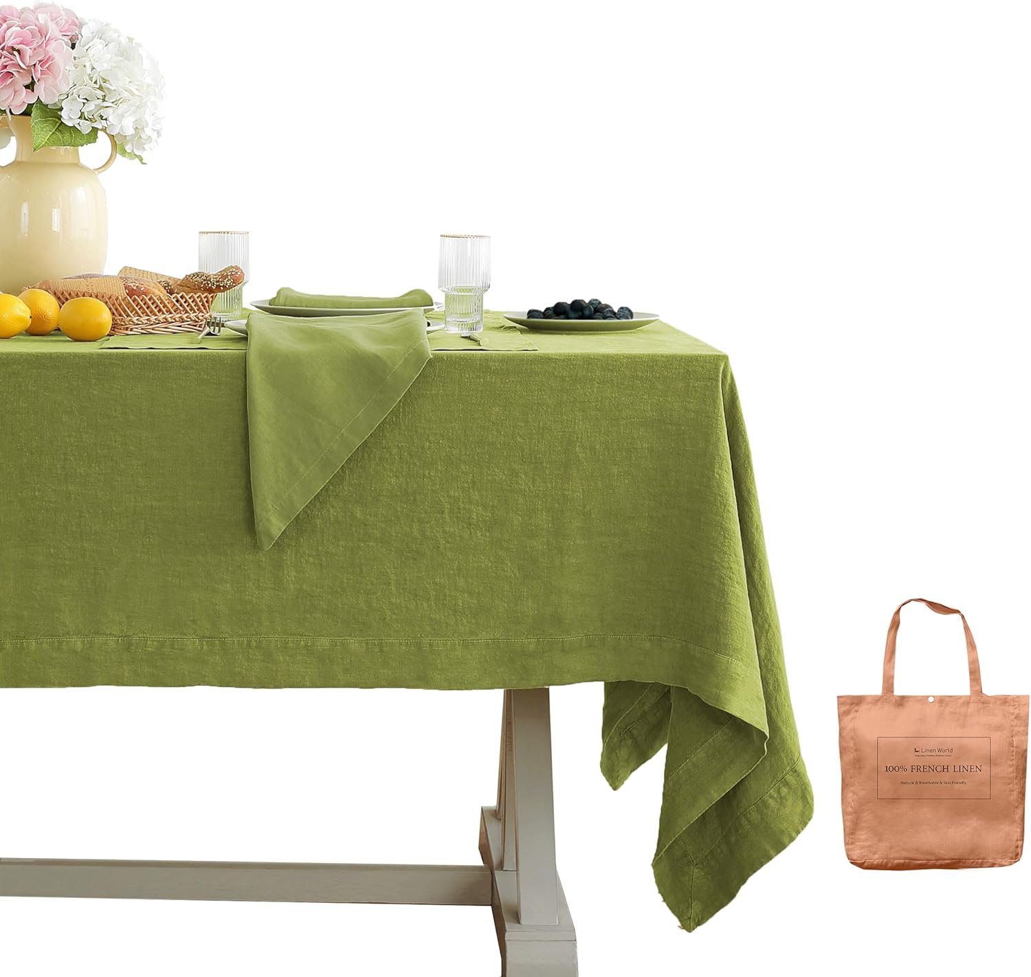 Linen World Linen Tablecloth,100% French Linen Round Tablecloth 60" Inch,Washable Natural Tablecloth for Dining,Outdoor,Weddings and Restaurants,Decorative Thanksgiving Christmas