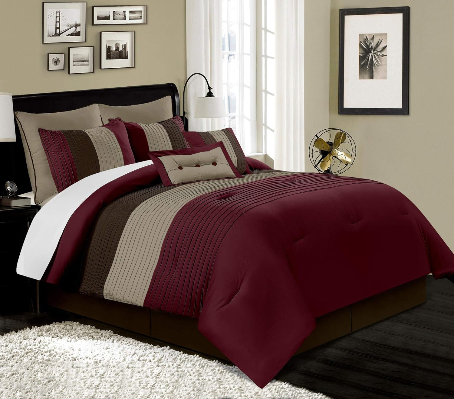 Chezmoi Collection Loft 8-Piece Luxury Striped Comforter Set (Queen, Black/Gray/White)