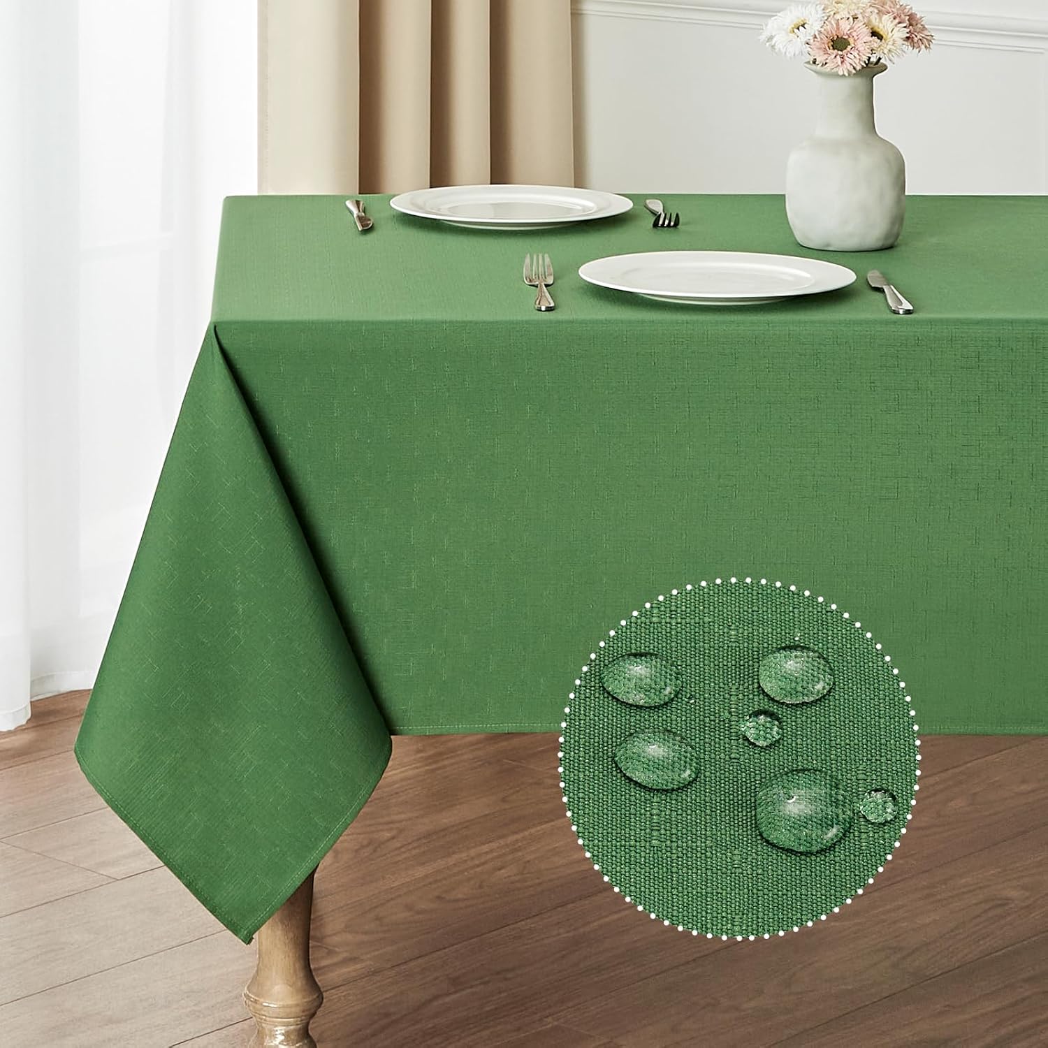 2 Pack Rectangle Tablecloth, 60x120 inch, Water Resistant Wrinkle Free Linen Textured Table Cloth Washable, Decorative Fabric Table Cover for Dining, Party and Camping, Beige