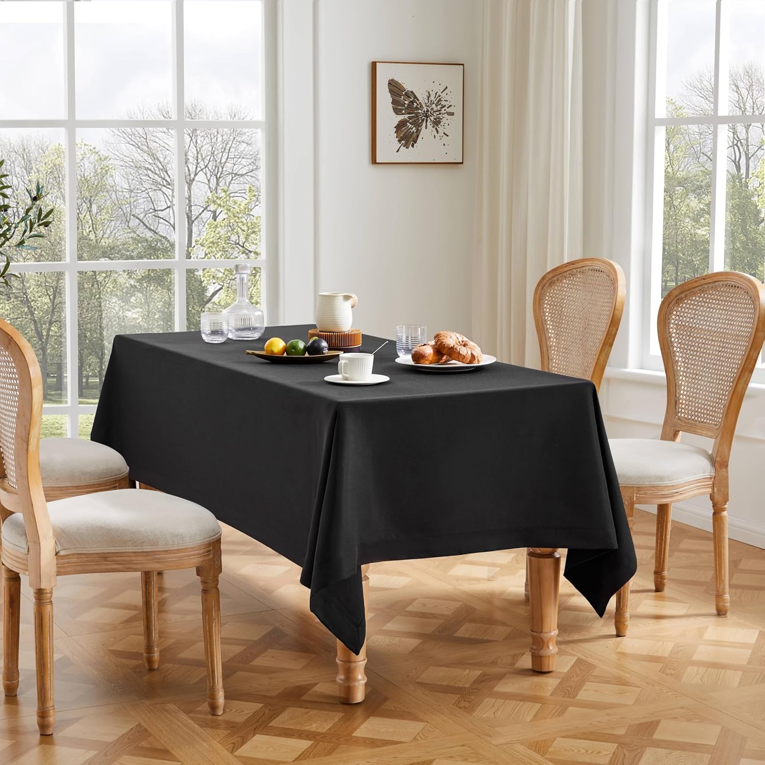 ZeeMart Basic Linen Textured Table Cloth, 60 x 120 Inch Natural, Farmhouse Style Beige Rectangle Tablecloth, Wrinkle Resistant Washable Heavy Weight TableCloths