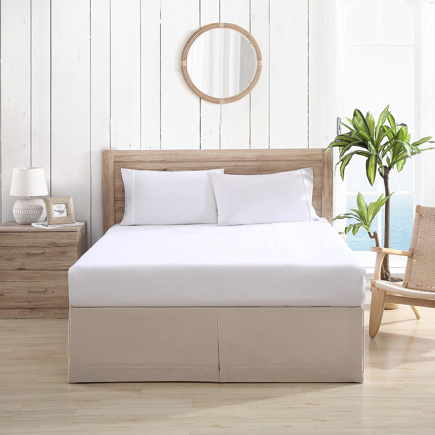 Tommy Bahama Bedskirt Tailored Solid Cotton Bedding, Designer Home Décor, King, Beige