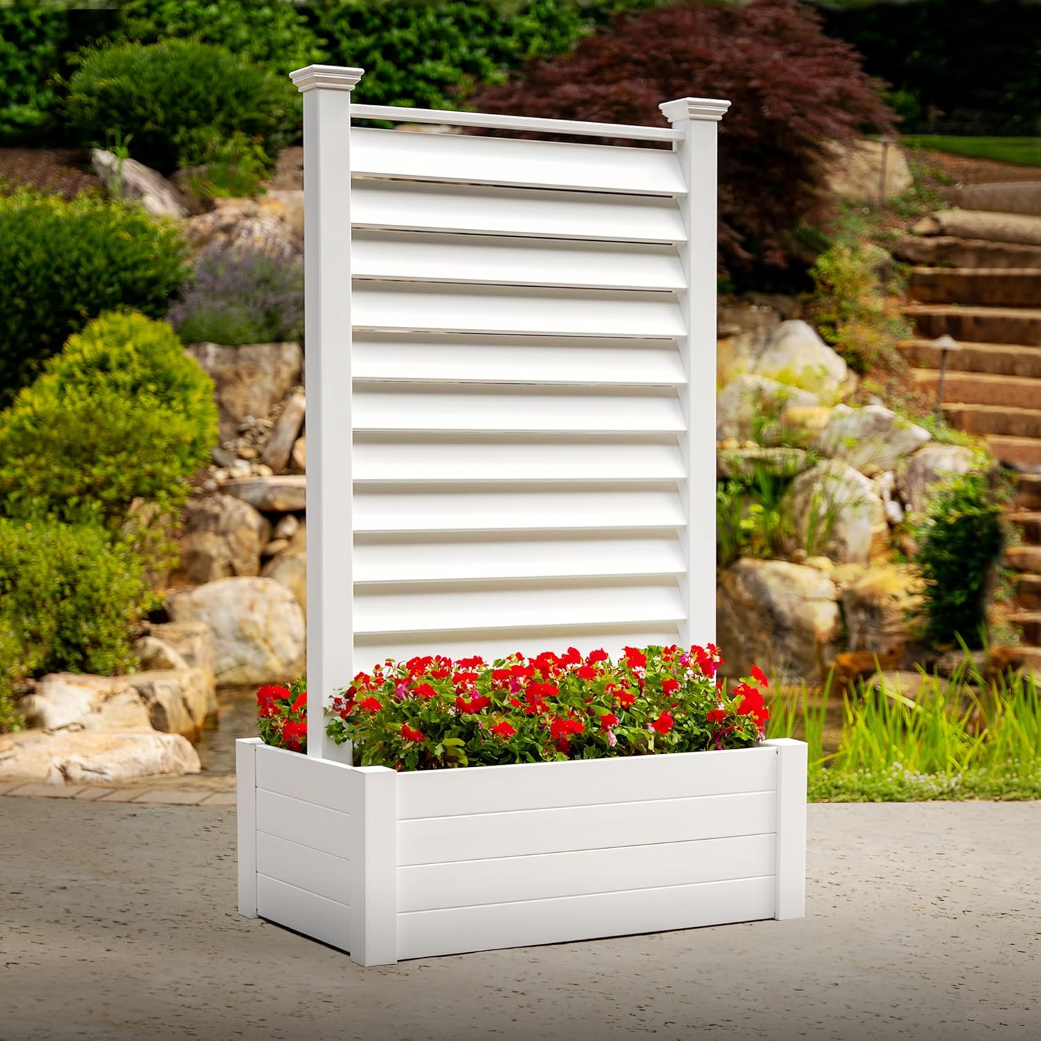 4 ft H x 3.5 ft W x 1.2 ft L Enclo Wood Privacy Screen with Planter Box, Raised Garden Bed with Trellis for Climbing Plants Outdoor, Privacy Planter for Patio, Balcony or Deck, Tacoma Charcoal EC18048