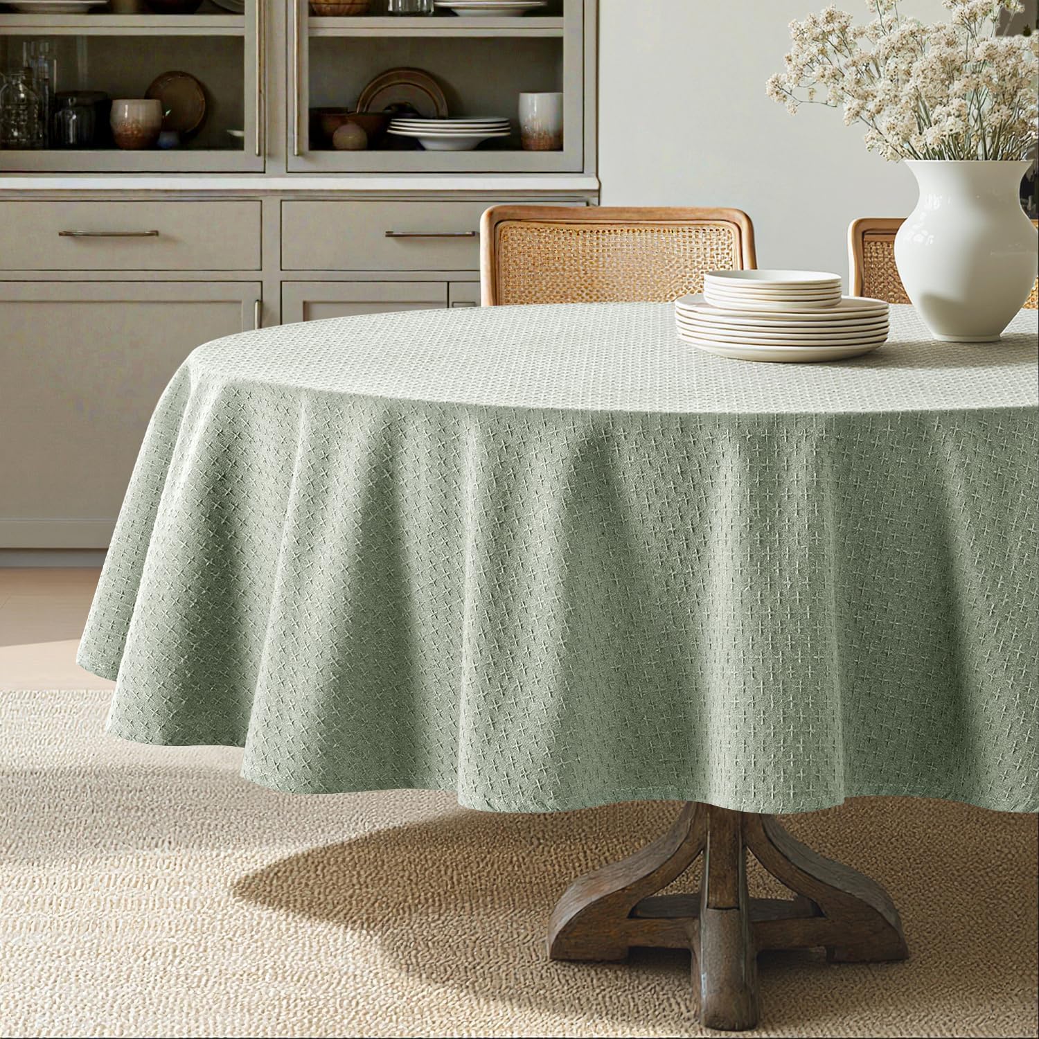 MIULEE Ivory Linen Cottton Table Cloth Rectangle Tablecloth Waterproof Spillproof Cross-Star Textured Table Cltoth Decorative Farmhouse Style for Dining Party Weddings 60x120 Inch