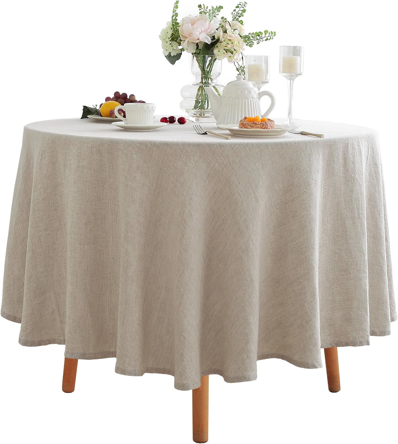 Linen World Linen Tablecloth,100% French Linen Round Tablecloth 60" Inch,Washable Natural Tablecloth for Dining,Outdoor,Weddings and Restaurants,Decorative Thanksgiving Christmas