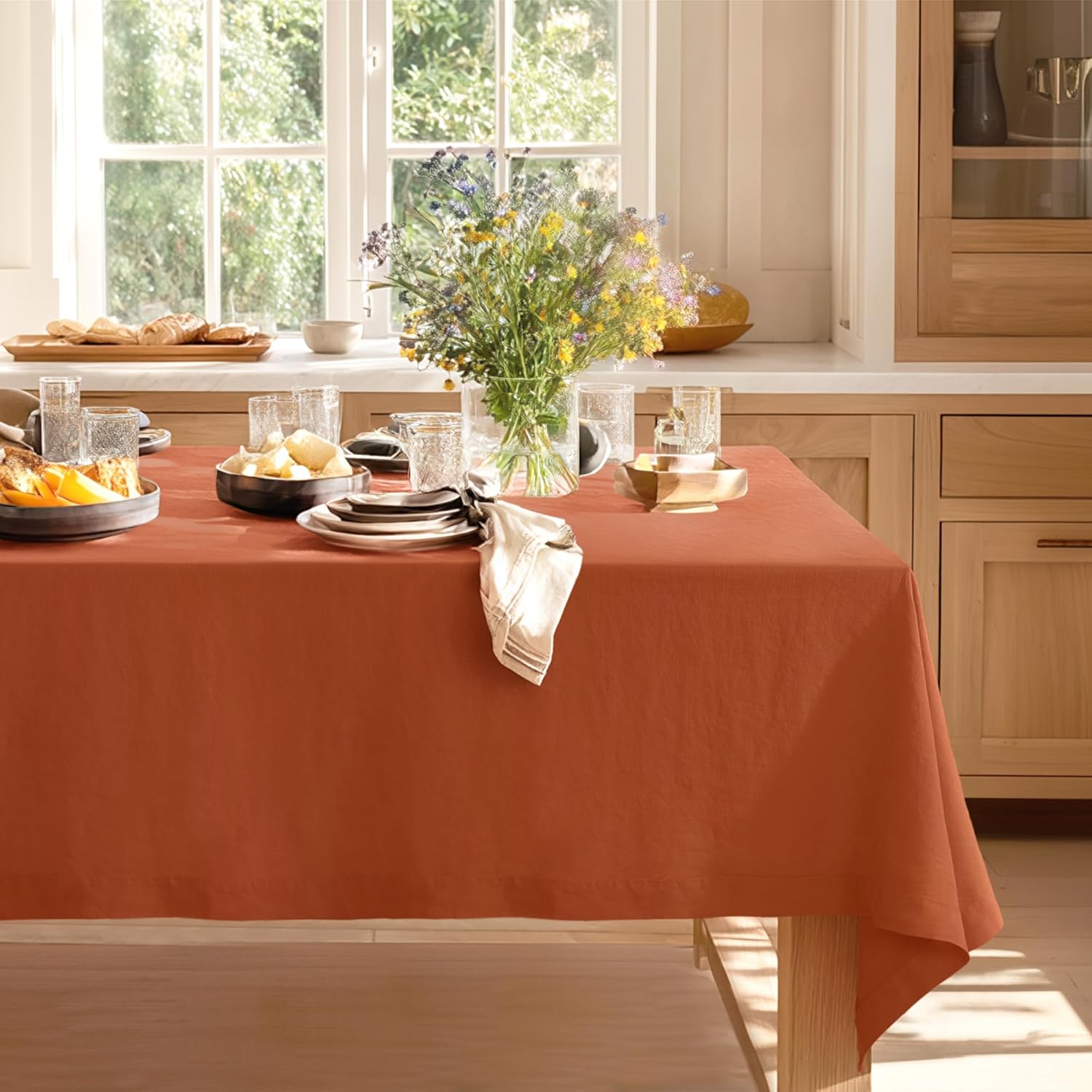 Linen World Linen Tablecloth,100% French Linen Round Tablecloth 60" Inch,Washable Natural Tablecloth for Dining,Outdoor,Weddings and Restaurants,Decorative Thanksgiving Christmas