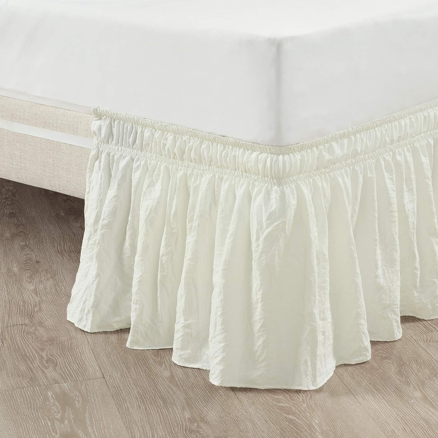 Lush Decor Ruched Ruffle Elastic Easy Wrap Around Bed Skirt Single Queen/King/Cal King Neutral - Queen Bed Skirt - Dust Ruffle - Tan Bedskirts