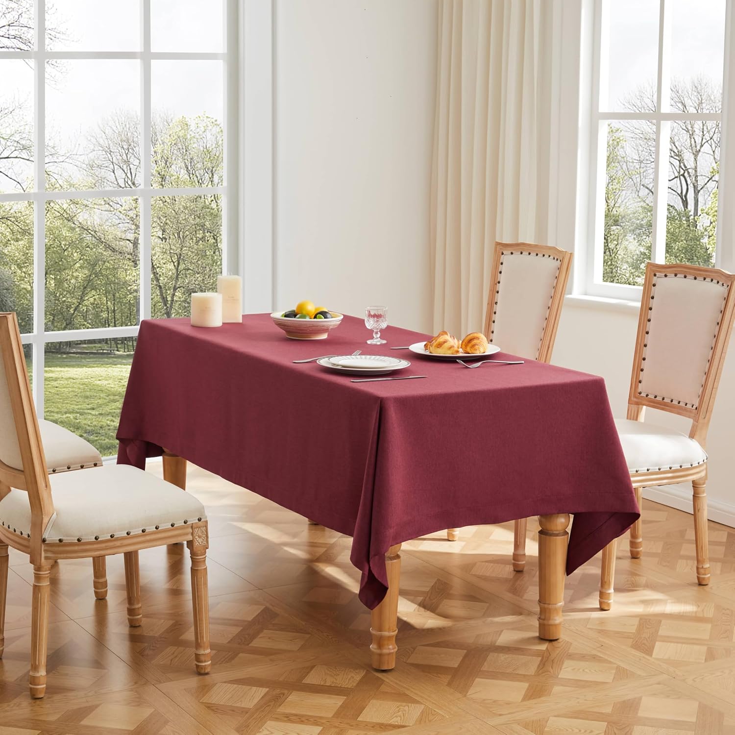 ZeeMart Basic Linen Textured Table Cloth, 60 x 120 Inch Natural, Farmhouse Style Beige Rectangle Tablecloth, Wrinkle Resistant Washable Heavy Weight TableCloths