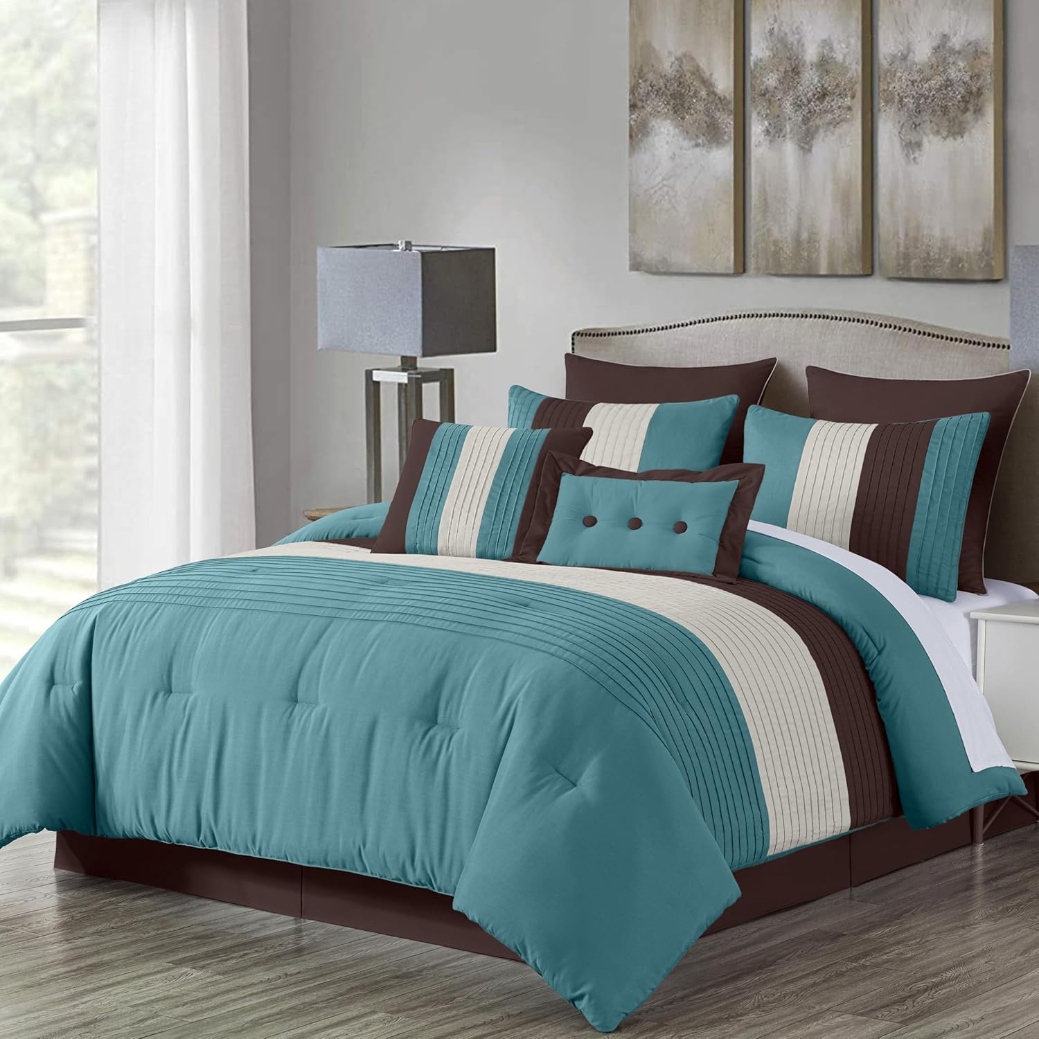 Chezmoi Collection Loft 8-Piece Luxury Striped Comforter Set (Queen, Black/Gray/White)