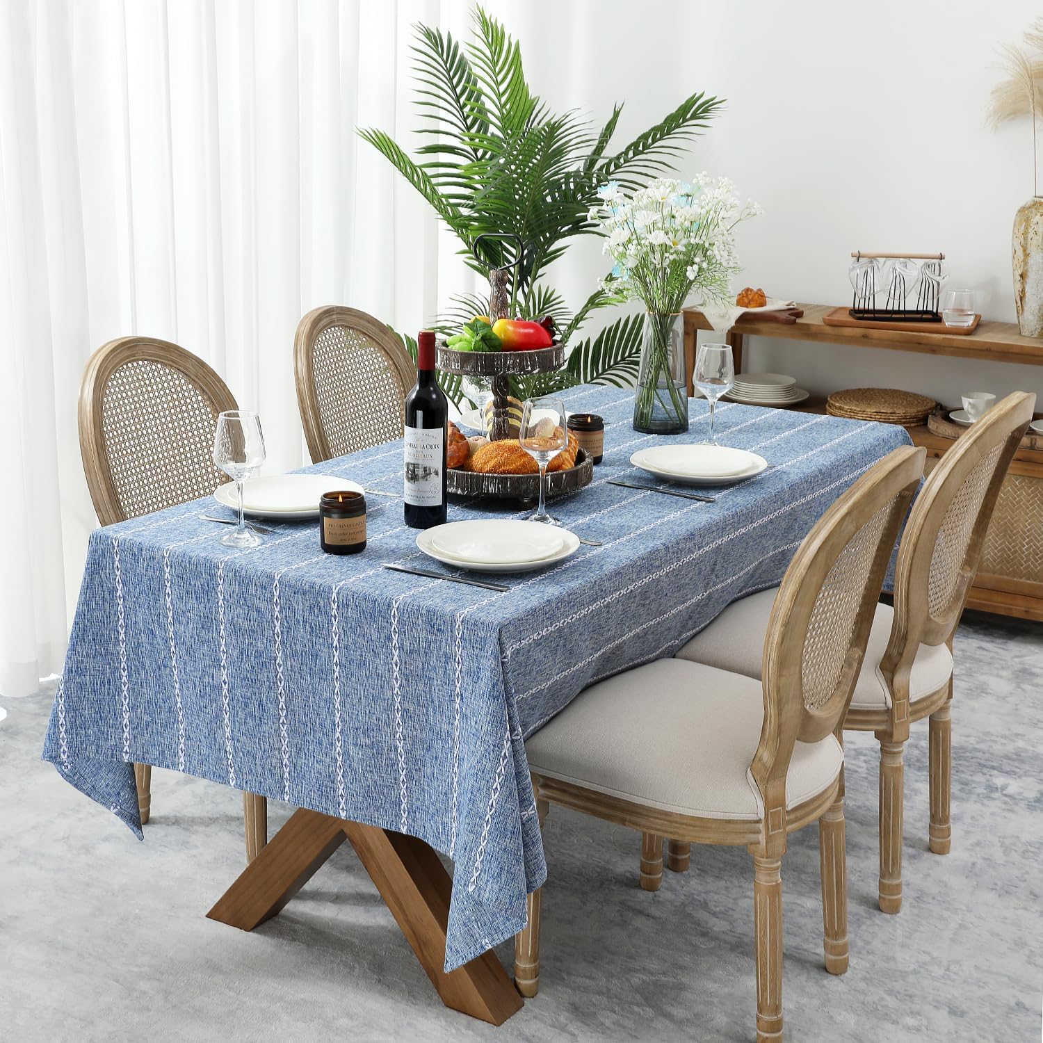 Chassic 60 x 120 inches Farmhouse Style Linen tablecloths, Boho 8 Foot Long Wrinkle Resistant Washable Rectangle Table Cloth for Dining Room, Kitchen, Wedding and Holiday Decorative - Cream