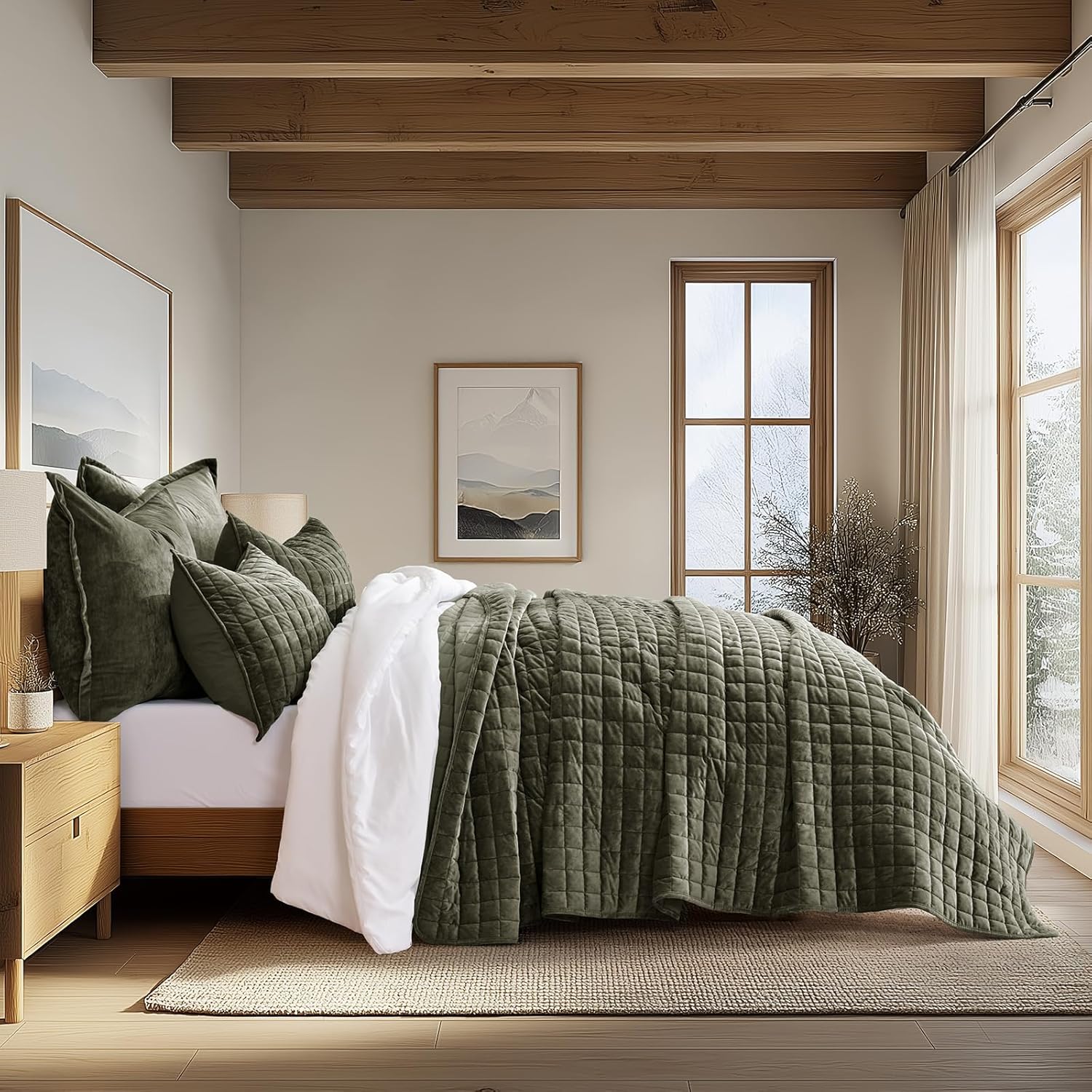RECYCO Luxury Velvet Quilt Set King Size Bedding Sets, Ultra Soft Velvet Comforter Set, Lightweight Channel Box Stitch Oversized Bedspread Coverlet for All Season, with 2 Shams, Urban Taupe