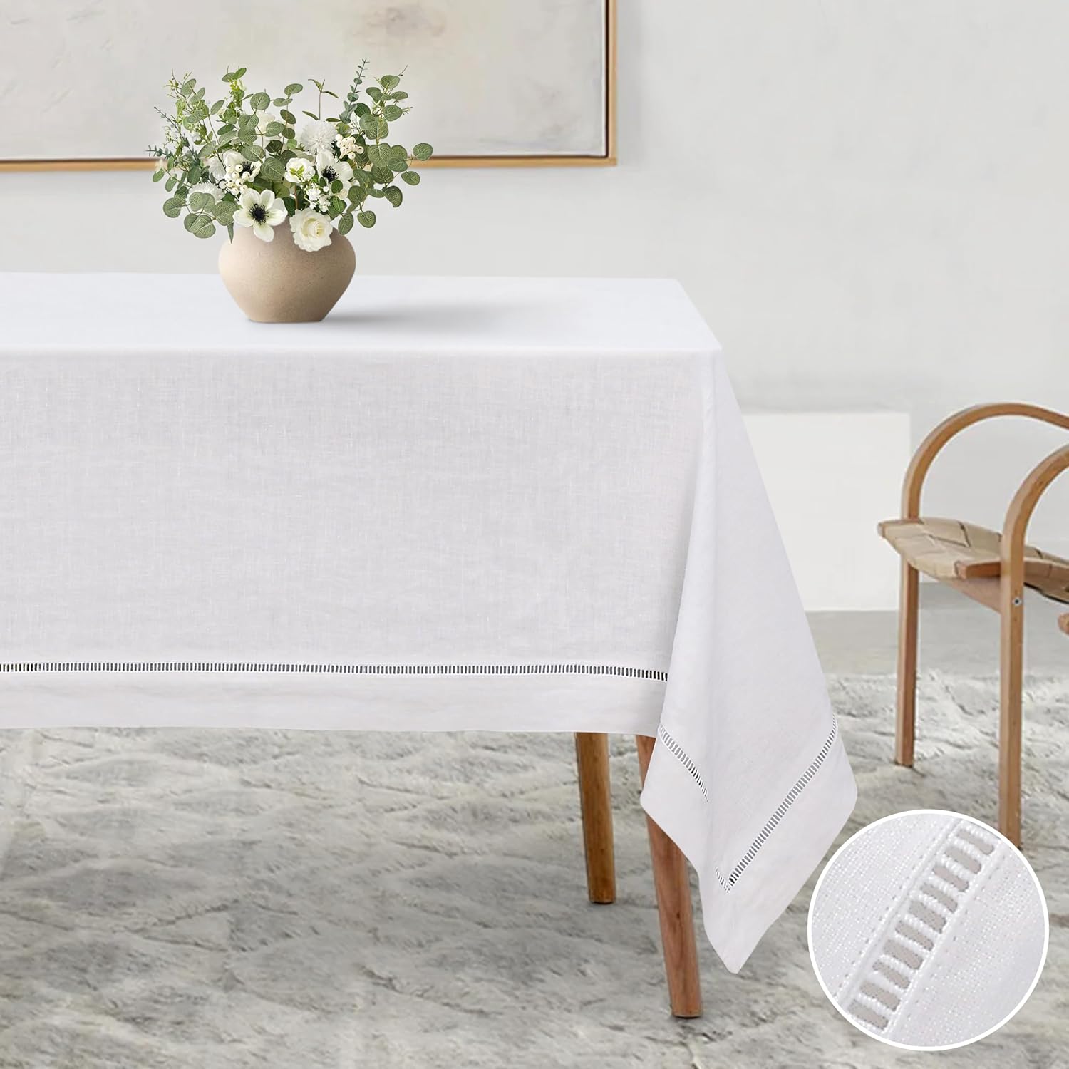 Linen World Linen Tablecloth,100% French Linen Round Tablecloth 60" Inch,Washable Natural Tablecloth for Dining,Outdoor,Weddings and Restaurants,Decorative Thanksgiving Christmas