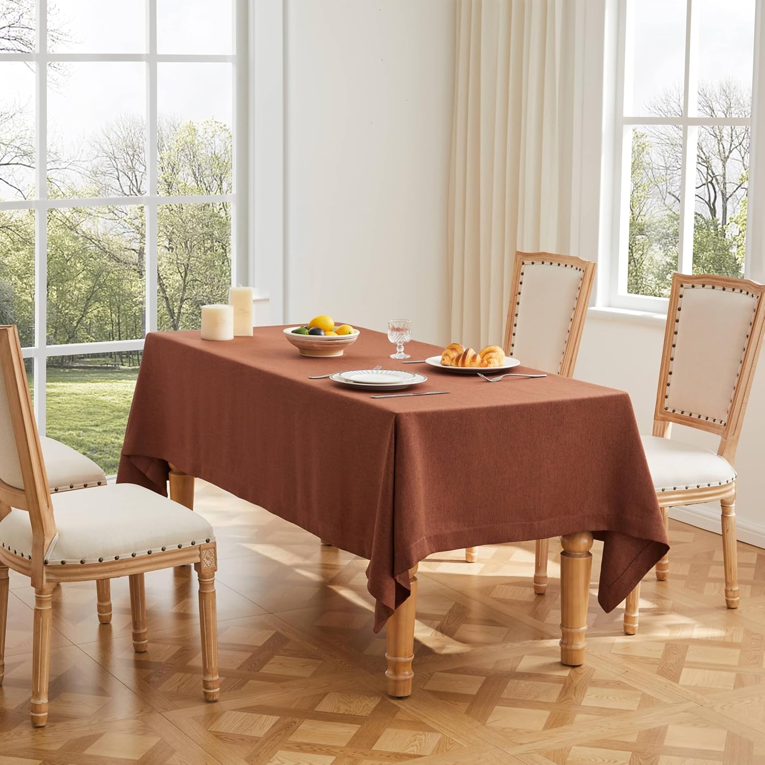 ZeeMart Basic Linen Textured Table Cloth, 60 x 120 Inch Natural, Farmhouse Style Beige Rectangle Tablecloth, Wrinkle Resistant Washable Heavy Weight TableCloths