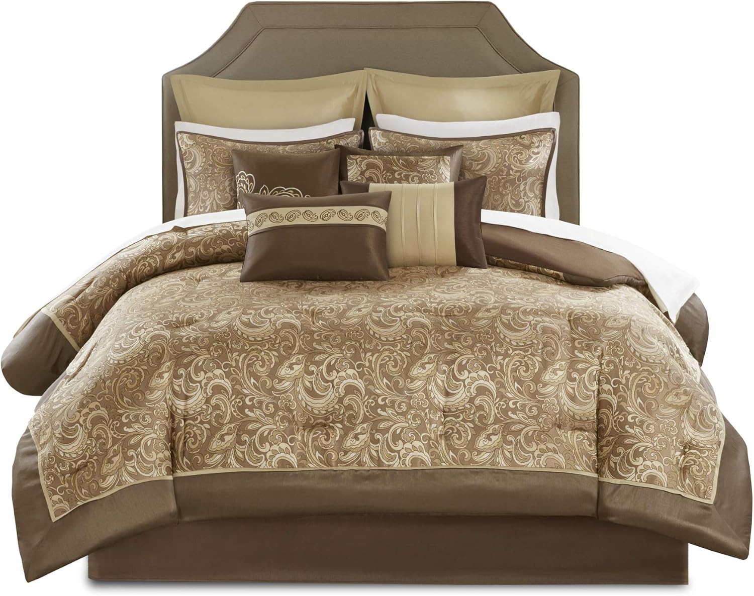 Madison Park 24 Piece Faux Silk Paisley Queen Comforter Set with Matching Curtains, Down Alternative Hypoallergenic - Teal, Queen (90 in x 90 in)