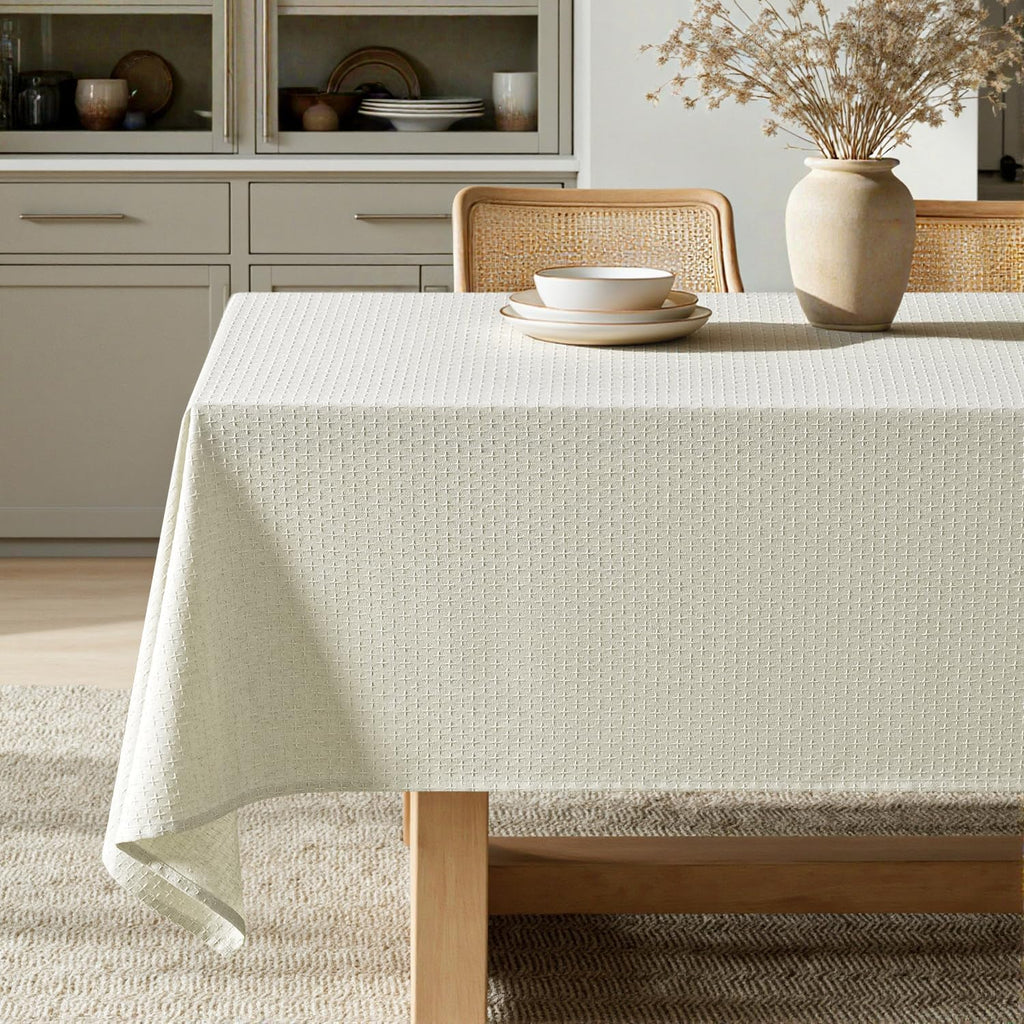 MIULEE Ivory Linen Cottton Table Cloth Rectangle Tablecloth Waterproof Spillproof Cross-Star Textured Table Cltoth Decorative Farmhouse Style for Dining Party Weddings 60x120 Inch