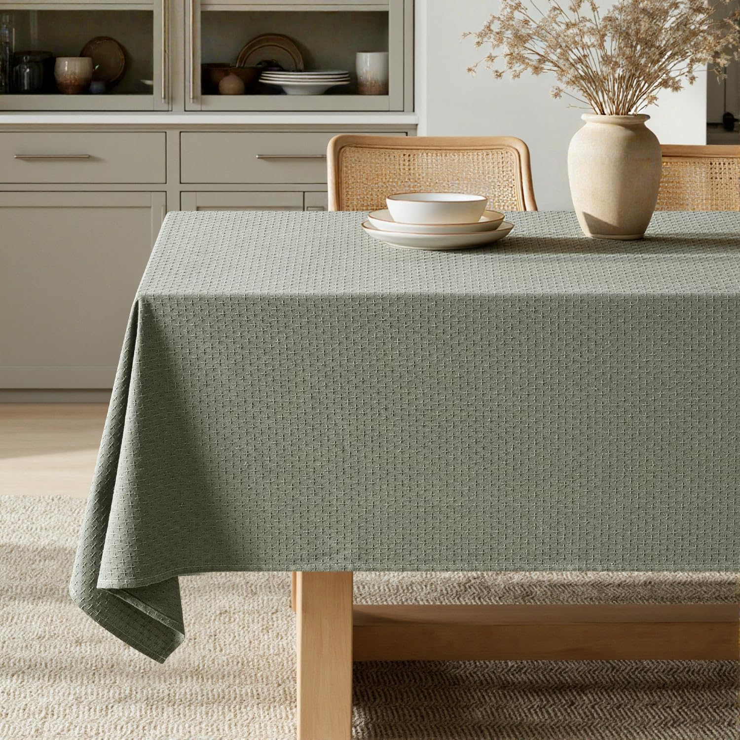 MIULEE Ivory Linen Cottton Table Cloth Rectangle Tablecloth Waterproof Spillproof Cross-Star Textured Table Cltoth Decorative Farmhouse Style for Dining Party Weddings 60x120 Inch