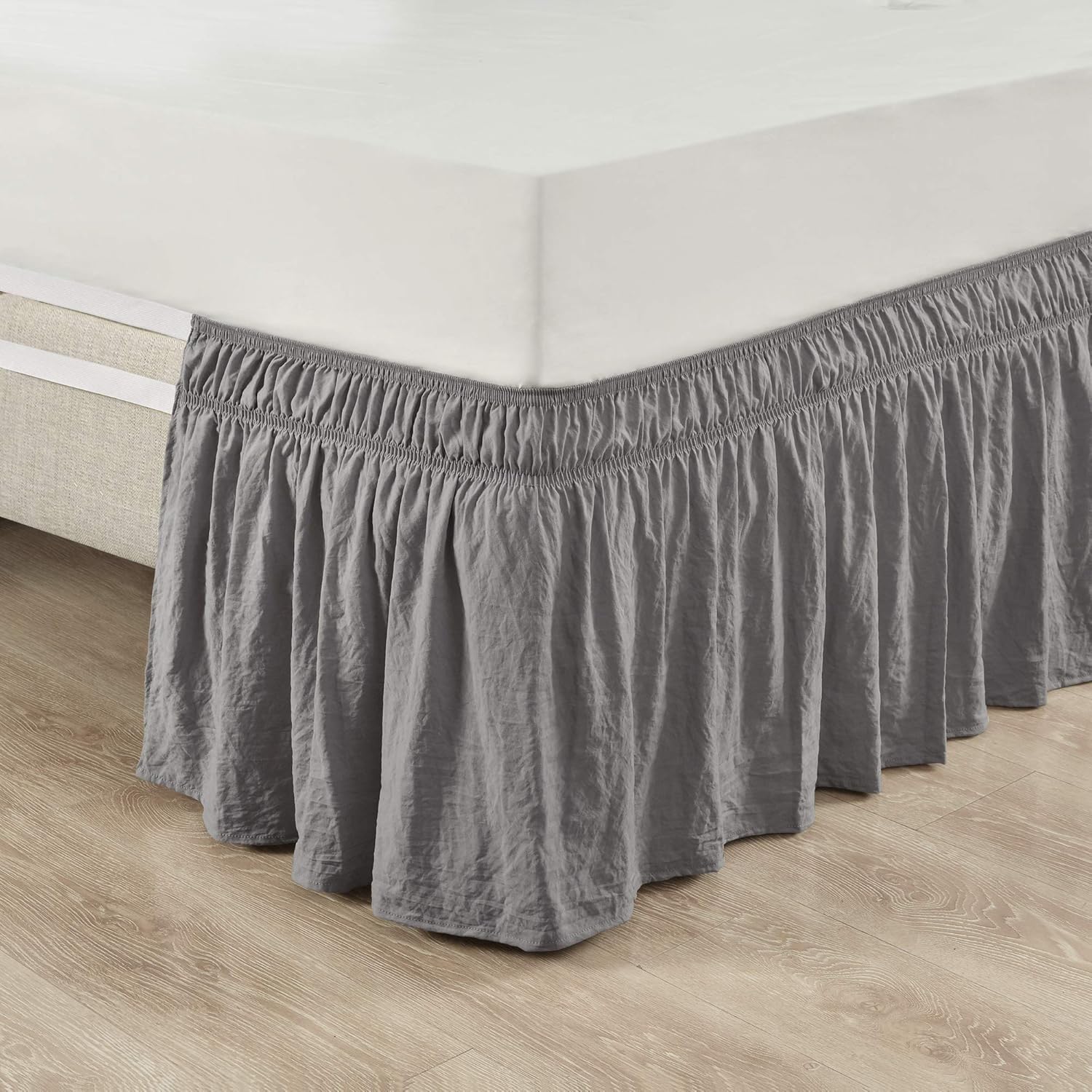 Lush Decor Ruched Ruffle Elastic Easy Wrap Around Bed Skirt Single Queen/King/Cal King Neutral - Queen Bed Skirt - Dust Ruffle - Tan Bedskirts
