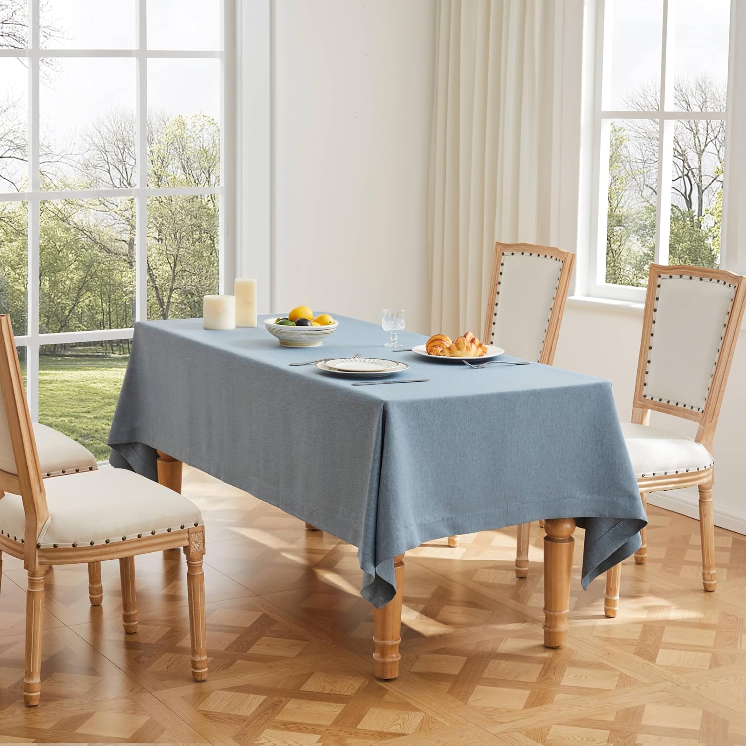 ZeeMart Basic Linen Textured Table Cloth, 60 x 120 Inch Natural, Farmhouse Style Beige Rectangle Tablecloth, Wrinkle Resistant Washable Heavy Weight TableCloths