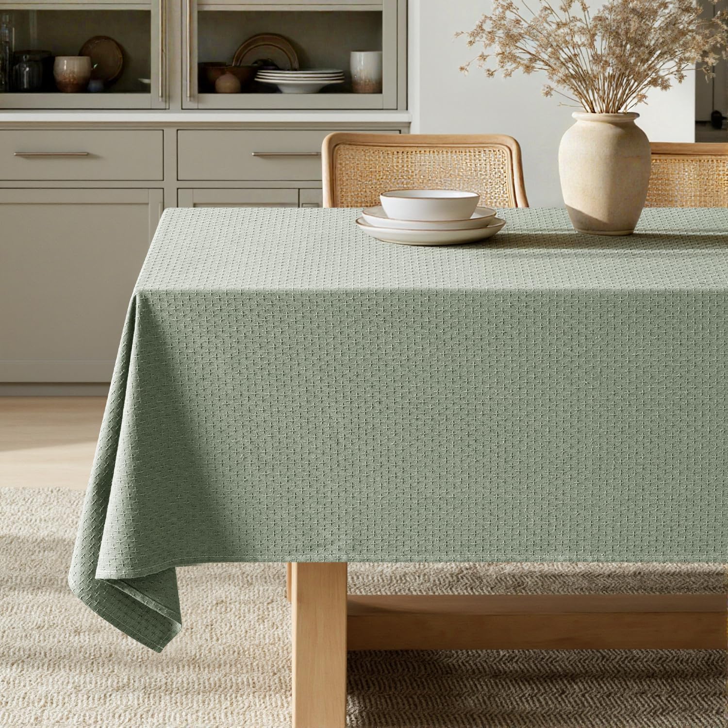 MIULEE Ivory Linen Cottton Table Cloth Rectangle Tablecloth Waterproof Spillproof Cross-Star Textured Table Cltoth Decorative Farmhouse Style for Dining Party Weddings 60x120 Inch