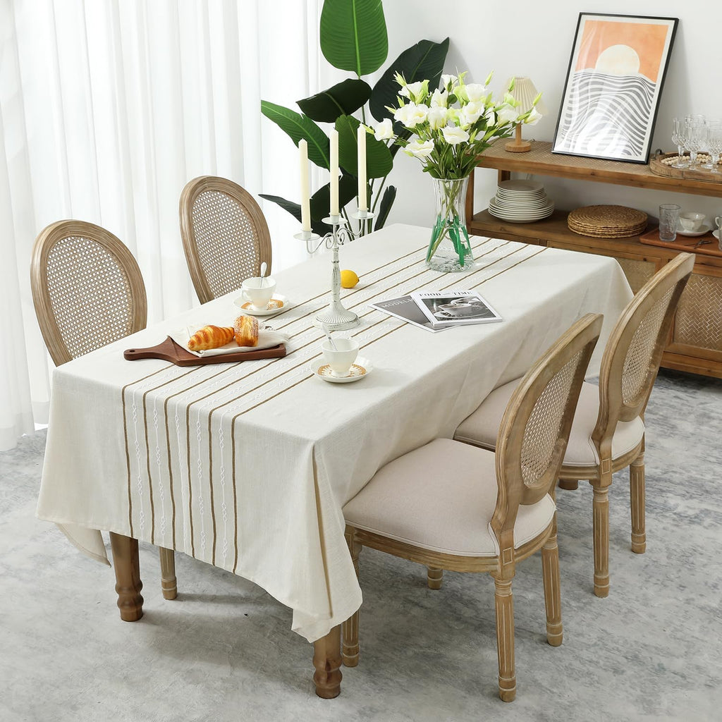 Chassic 60 x 120 inches Farmhouse Style Linen tablecloths, Boho 8 Foot Long Wrinkle Resistant Washable Rectangle Table Cloth for Dining Room, Kitchen, Wedding and Holiday Decorative - Cream
