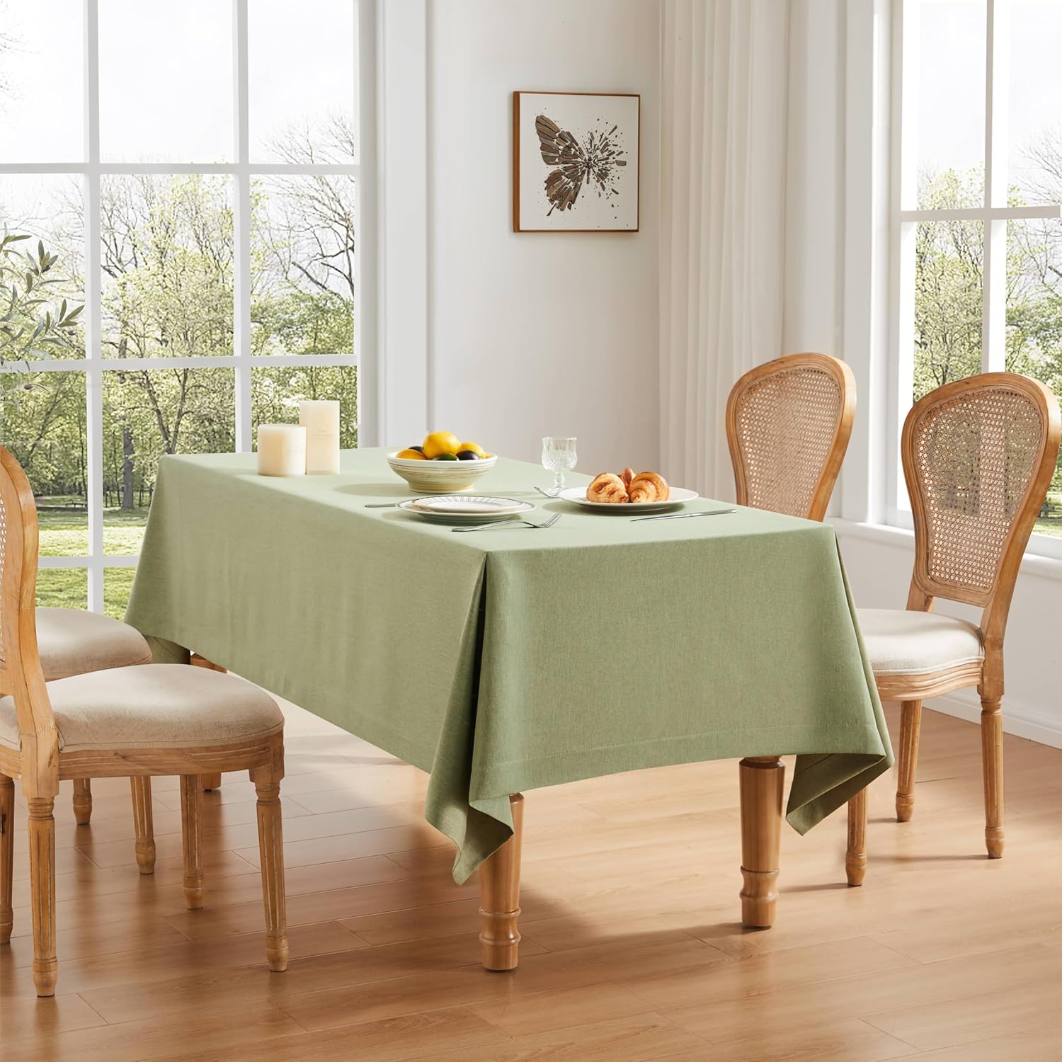 ZeeMart Basic Linen Textured Table Cloth, 60 x 120 Inch Natural, Farmhouse Style Beige Rectangle Tablecloth, Wrinkle Resistant Washable Heavy Weight TableCloths