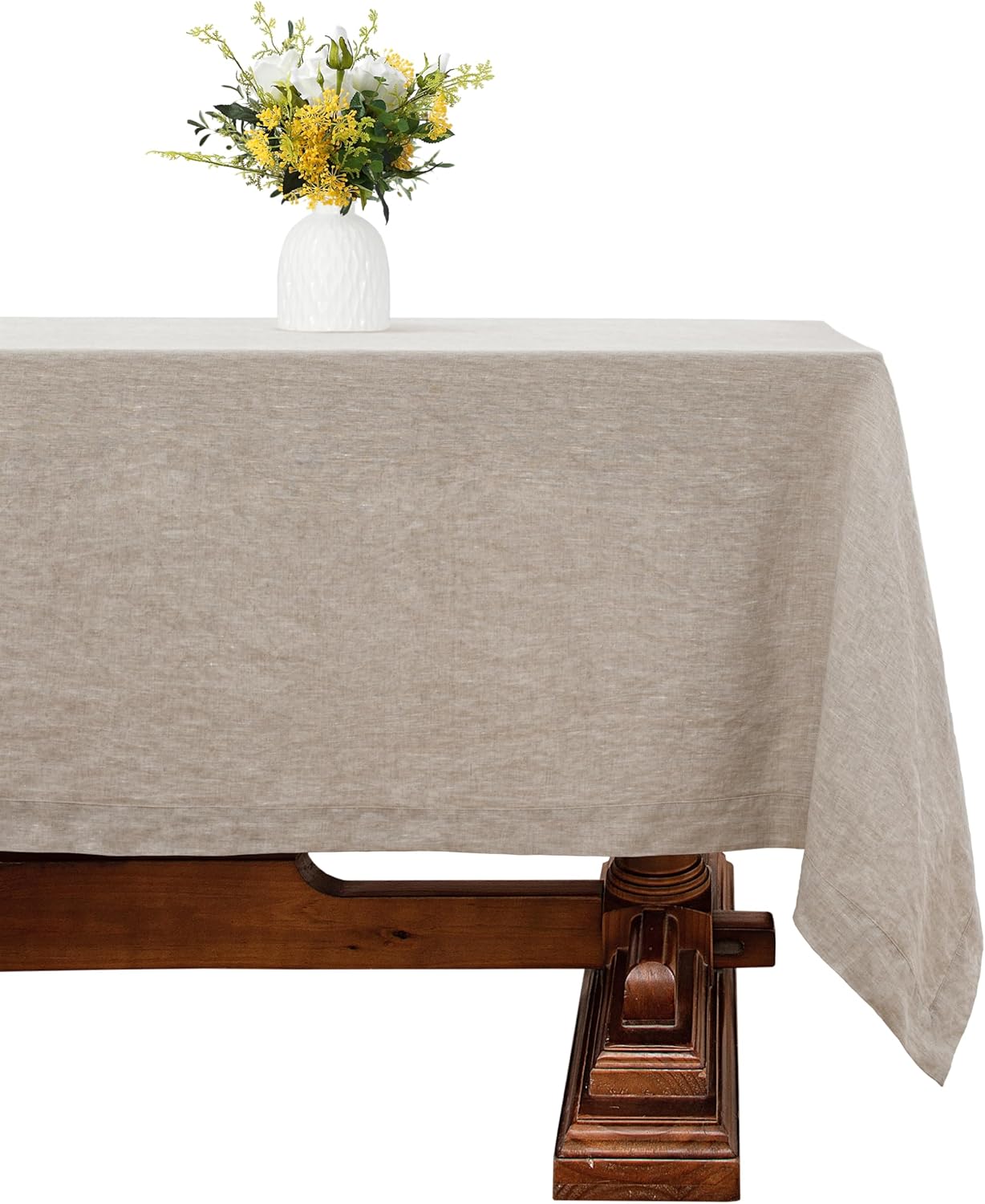 Linen World Linen Tablecloth,100% French Linen Round Tablecloth 60" Inch,Washable Natural Tablecloth for Dining,Outdoor,Weddings and Restaurants,Decorative Thanksgiving Christmas