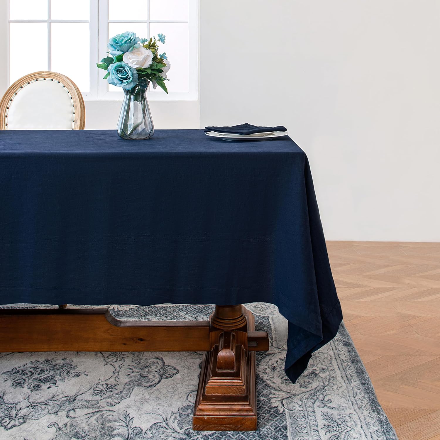 Linen World Linen Tablecloth,100% French Linen Round Tablecloth 60" Inch,Washable Natural Tablecloth for Dining,Outdoor,Weddings and Restaurants,Decorative Thanksgiving Christmas