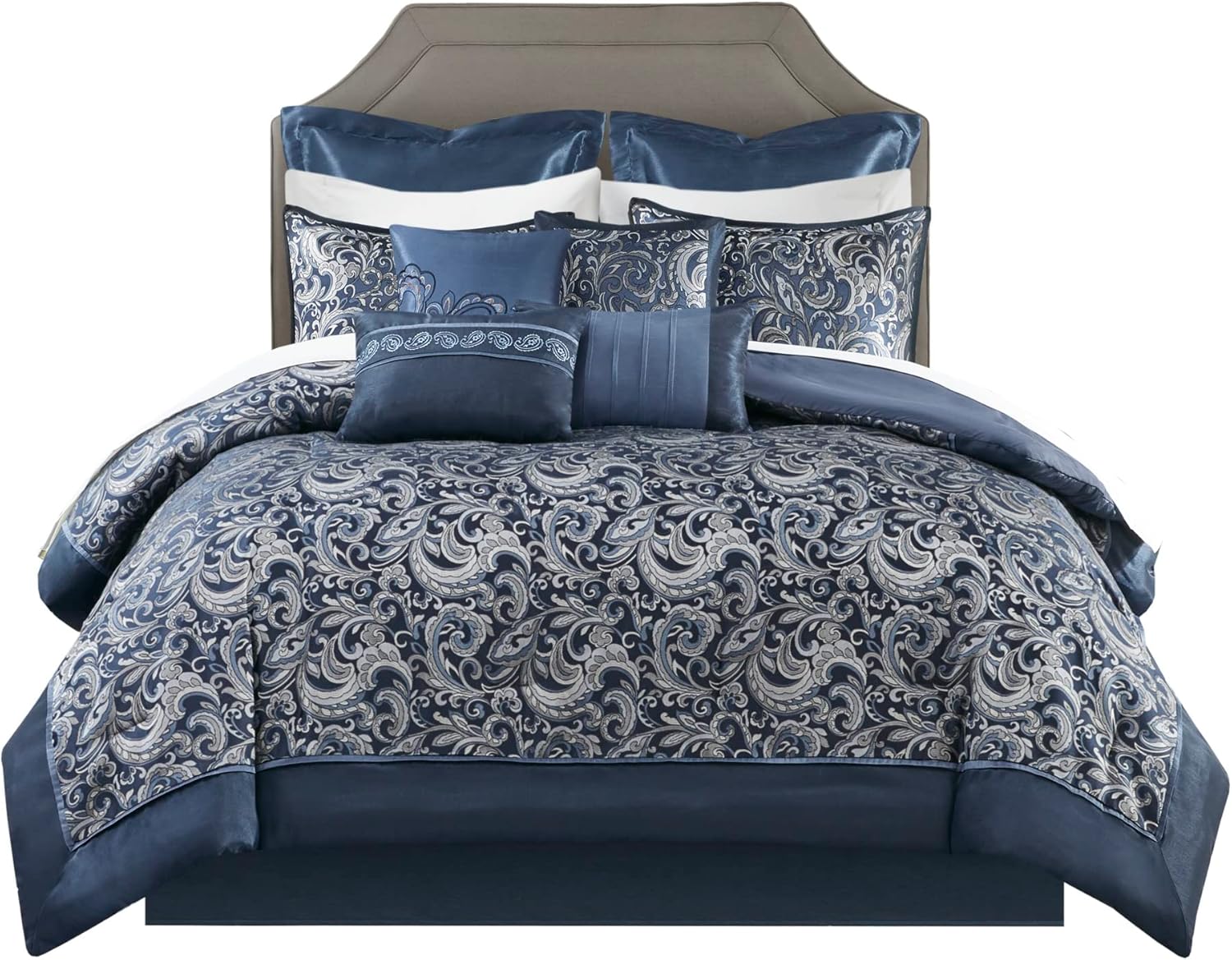 Madison Park 24 Piece Faux Silk Paisley Queen Comforter Set with Matching Curtains, Down Alternative Hypoallergenic - Teal, Queen (90 in x 90 in)