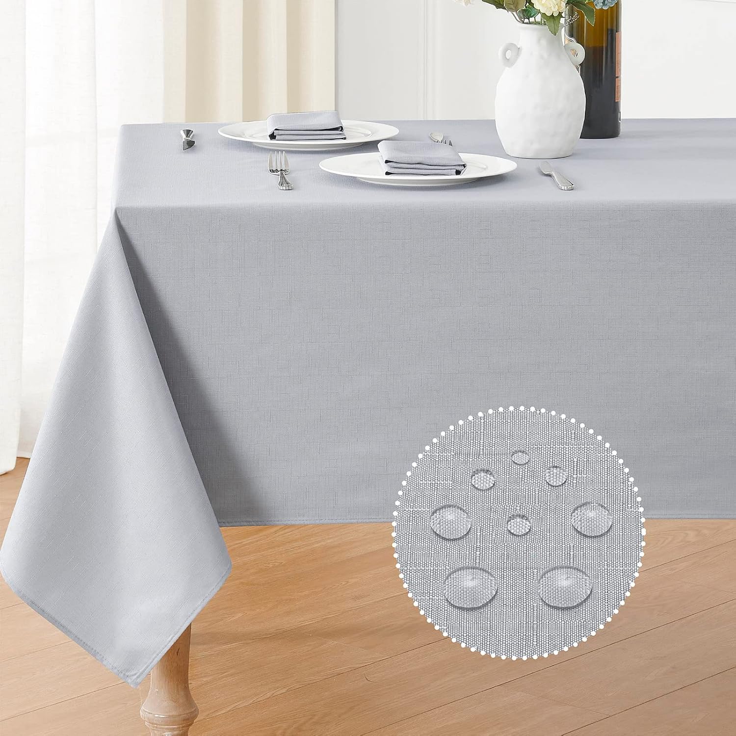 2 Pack Rectangle Tablecloth, 60x120 inch, Water Resistant Wrinkle Free Linen Textured Table Cloth Washable, Decorative Fabric Table Cover for Dining, Party and Camping, Beige