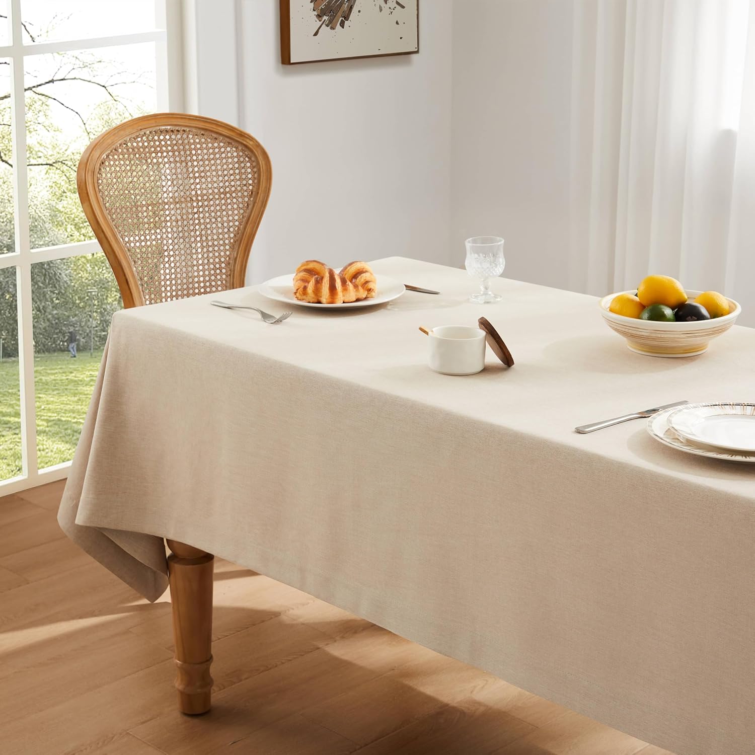 ZeeMart Basic Linen Textured Table Cloth, 60 x 120 Inch Natural, Farmhouse Style Beige Rectangle Tablecloth, Wrinkle Resistant Washable Heavy Weight TableCloths
