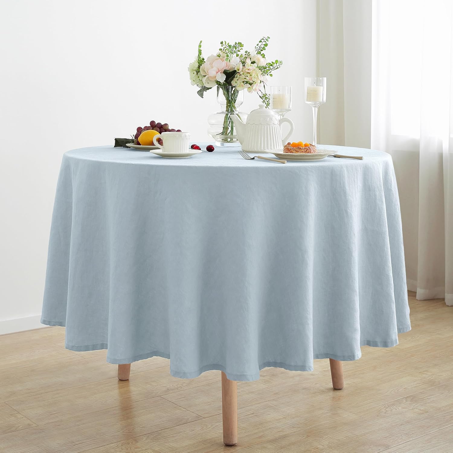 Linen World Linen Tablecloth,100% French Linen Round Tablecloth 60" Inch,Washable Natural Tablecloth for Dining,Outdoor,Weddings and Restaurants,Decorative Thanksgiving Christmas