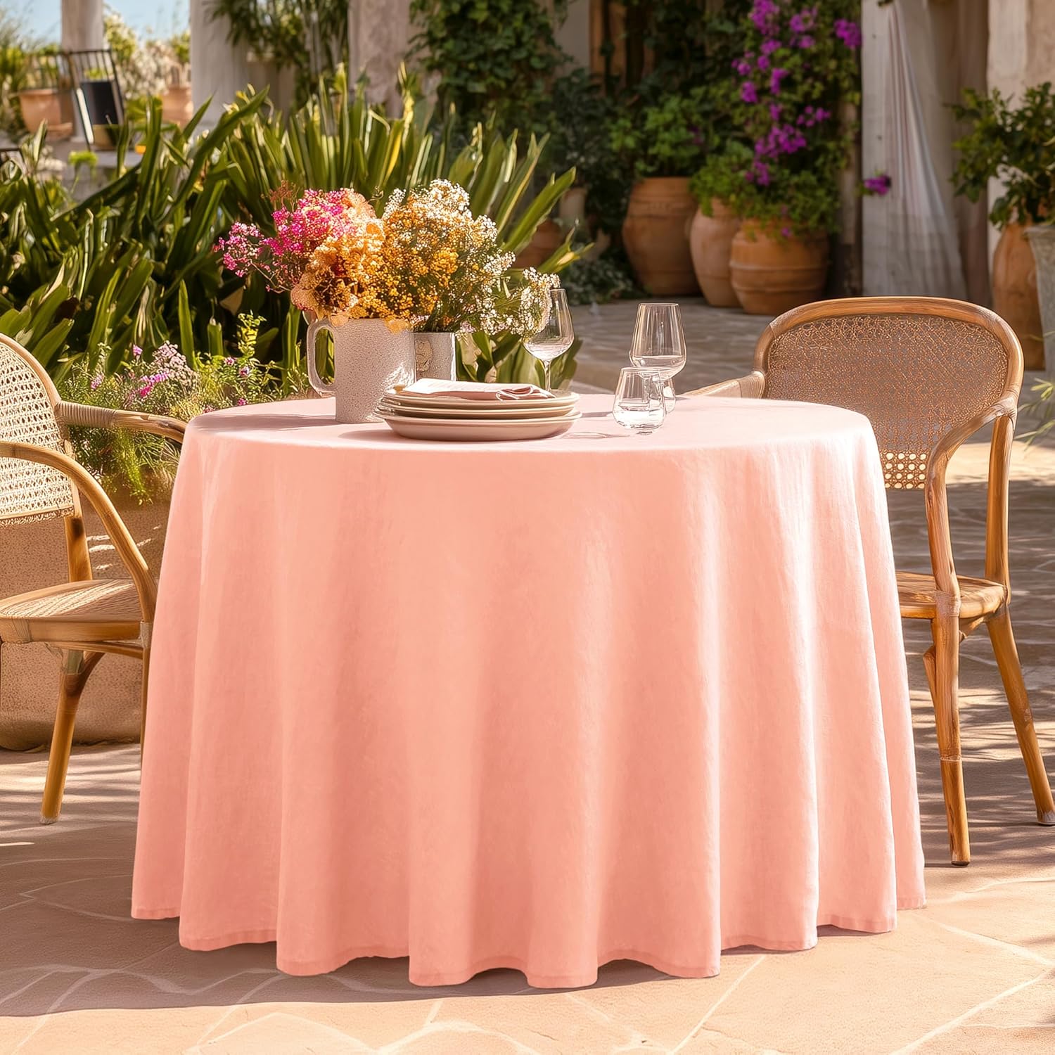 Linen World Linen Tablecloth,100% French Linen Round Tablecloth 60" Inch,Washable Natural Tablecloth for Dining,Outdoor,Weddings and Restaurants,Decorative Thanksgiving Christmas