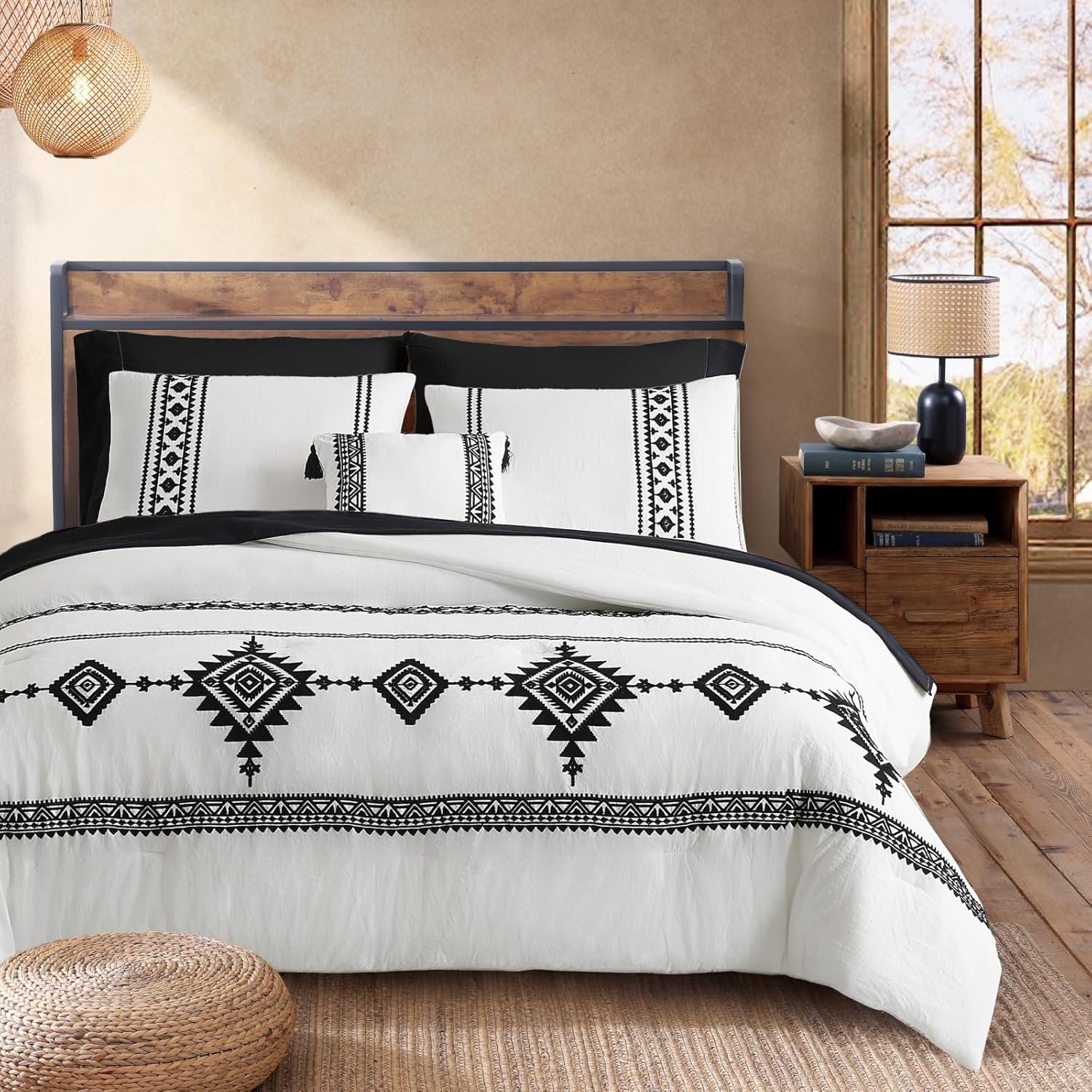 MaiRêve Embroidery Comforter Sets King Size Olive Green - 7 Pieces, Farmhouse Western Bedding Comforter Set, All Season Bed in A Bag King with Sheets, Comforters, Pillowcases & Shams